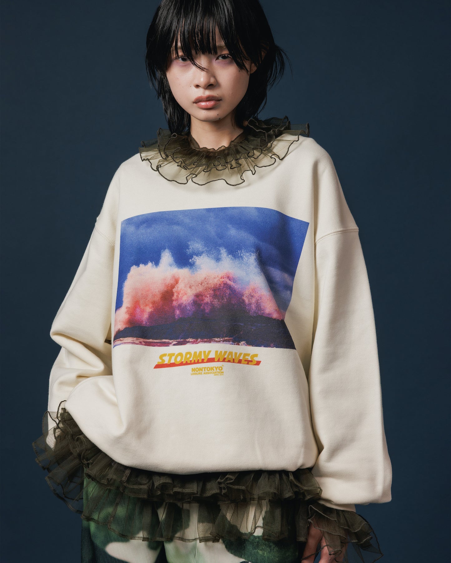 WAVE PRINT PULLOVER SWEAT (WHITE)