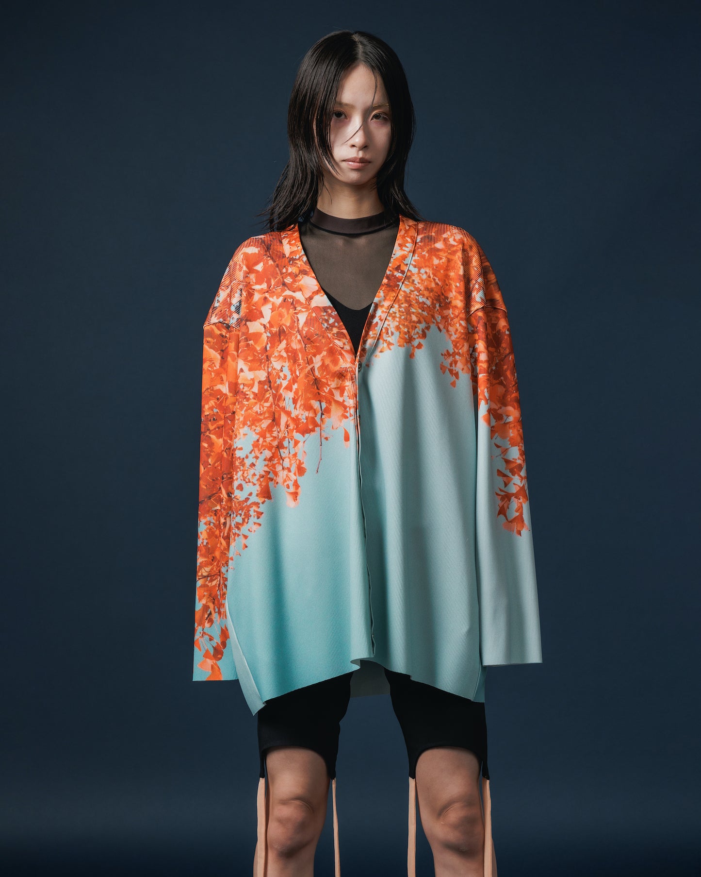 PRINT RIB BIG CARDIGAN (GINKGO)