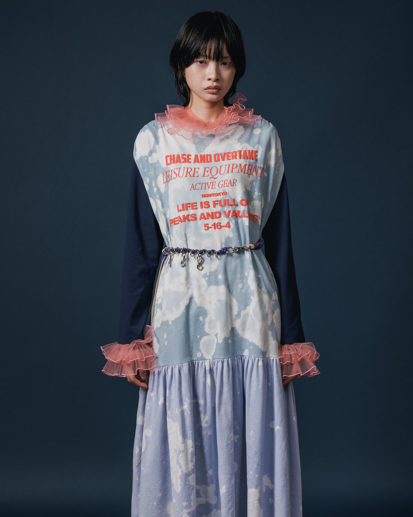 GATHER SHOULDER TIE-DYE ONE-PIECE (BLUE)