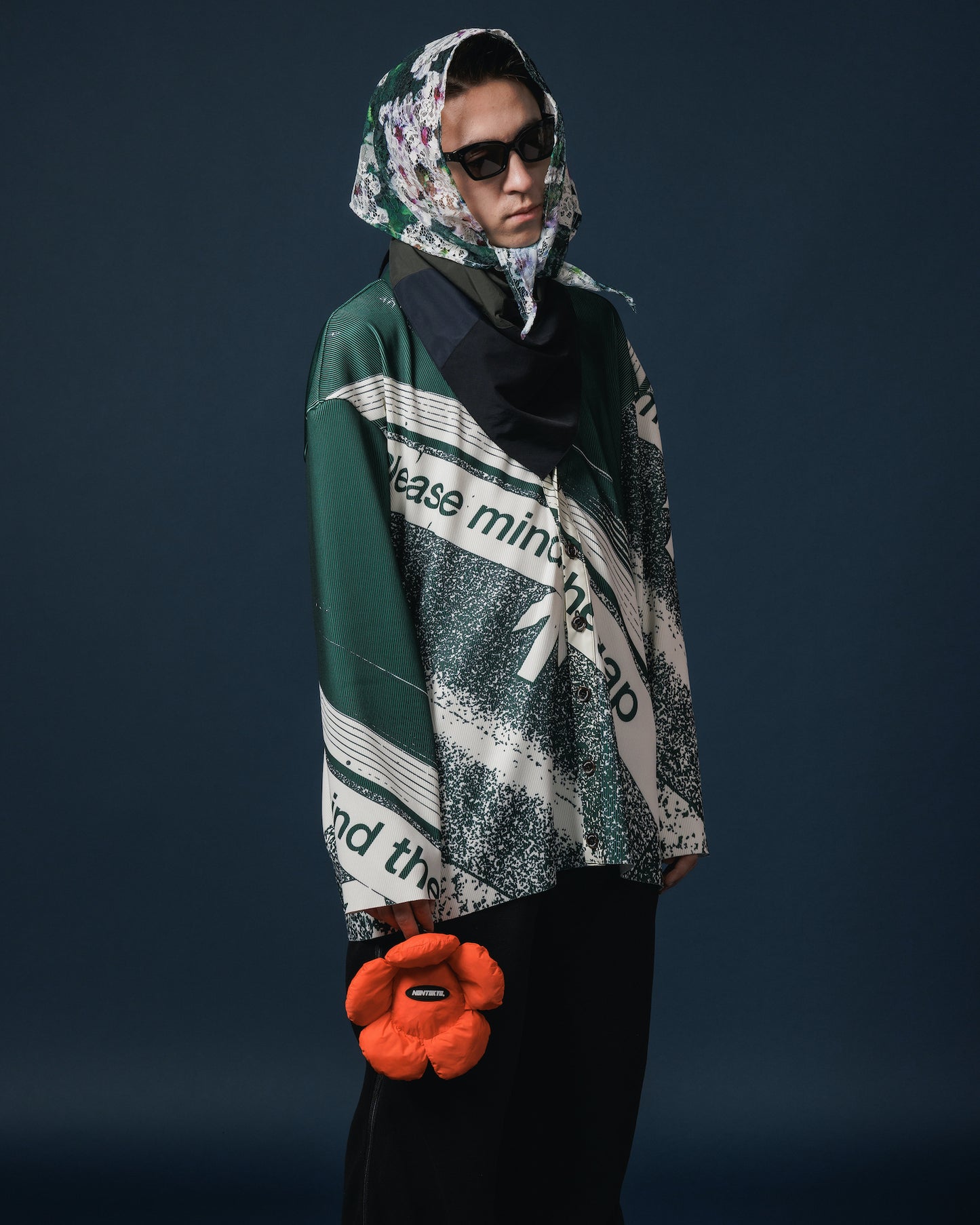 PRINT RIB BIG CARDIGAN (GREEN)