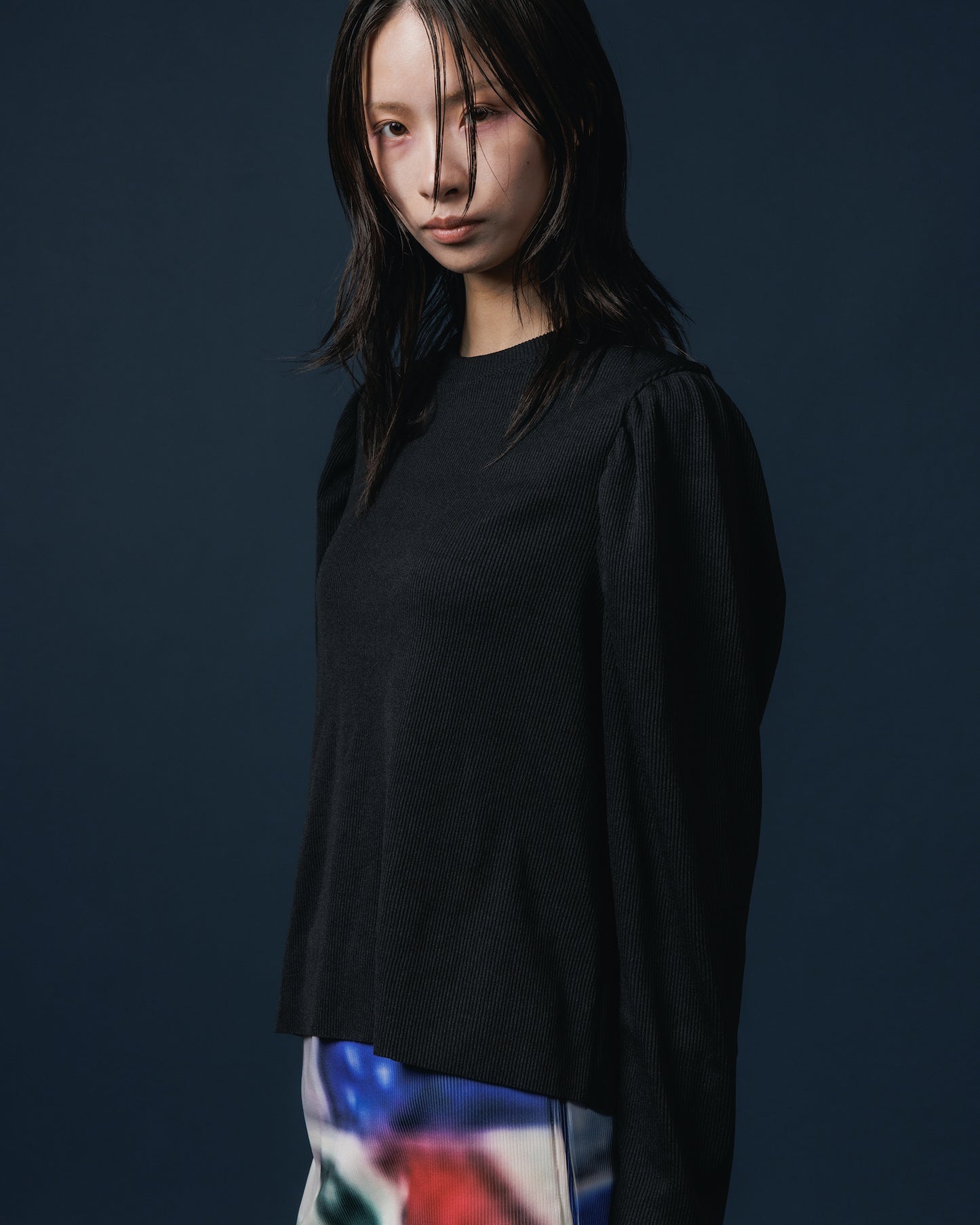 RIB PUFF SLEEVE C/S (BLACK)