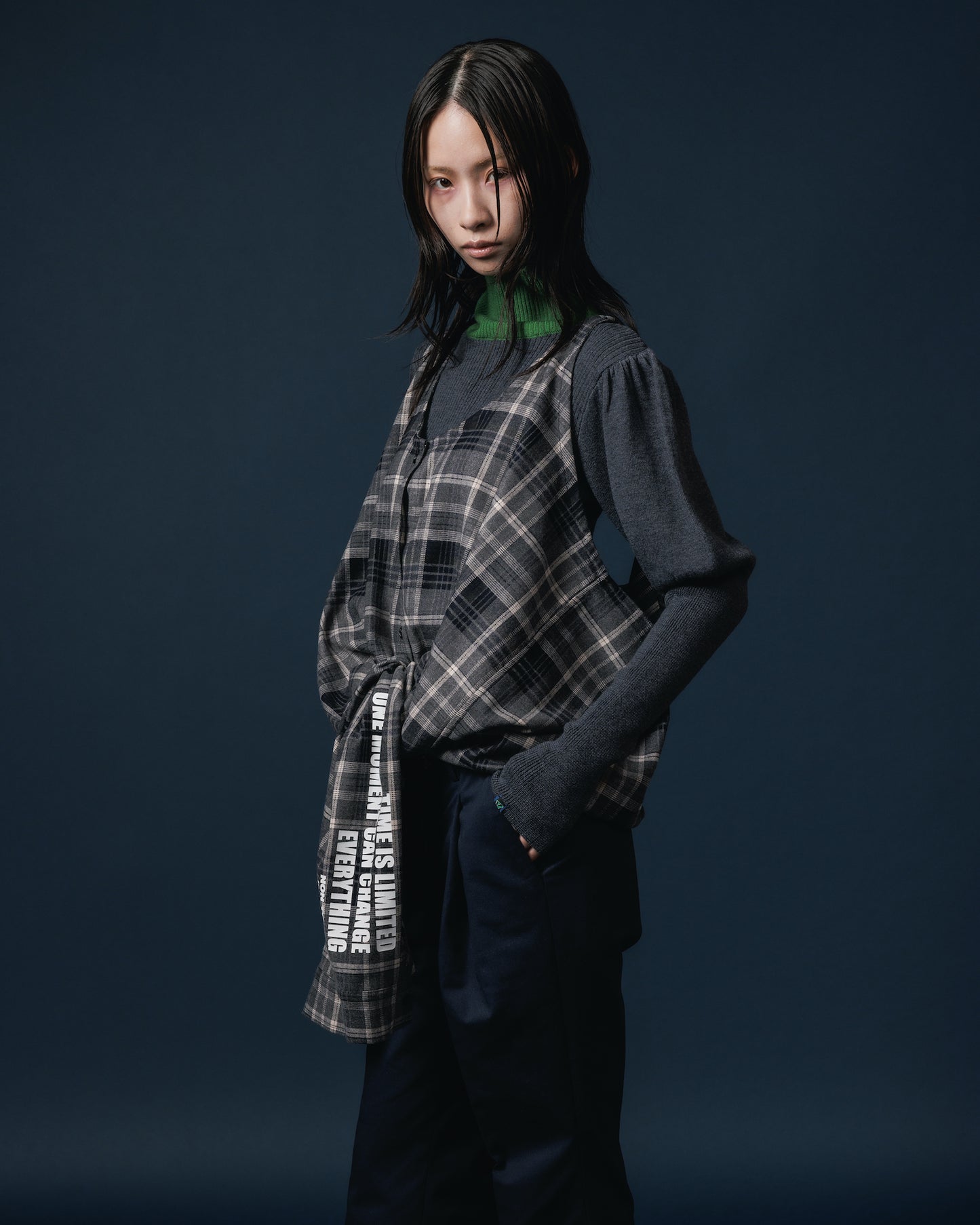 2WAY FLANNEL CHECK SHIRT (BLACK)