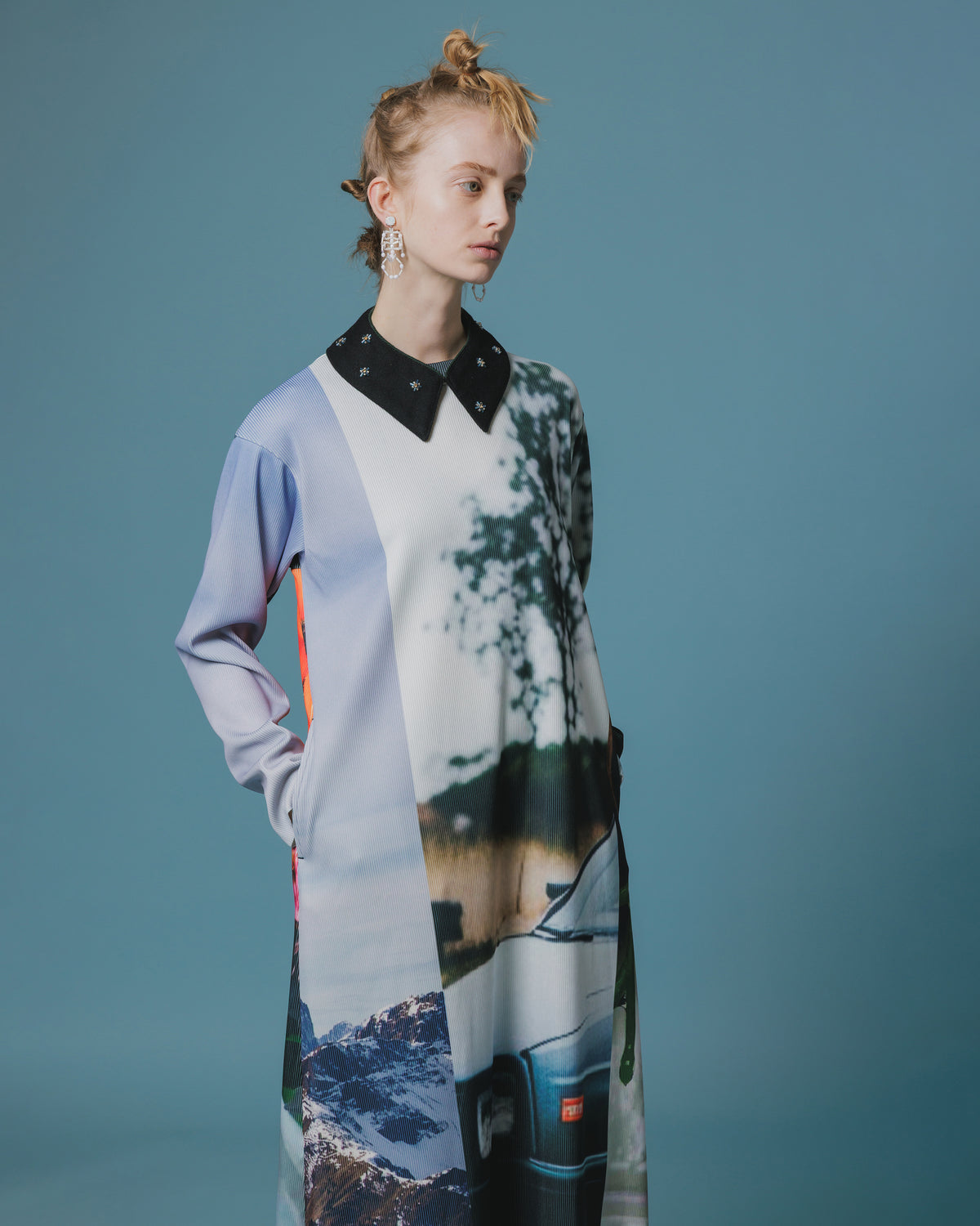 PRINT RIB L/S ONE-PIECE (COLLAGE)