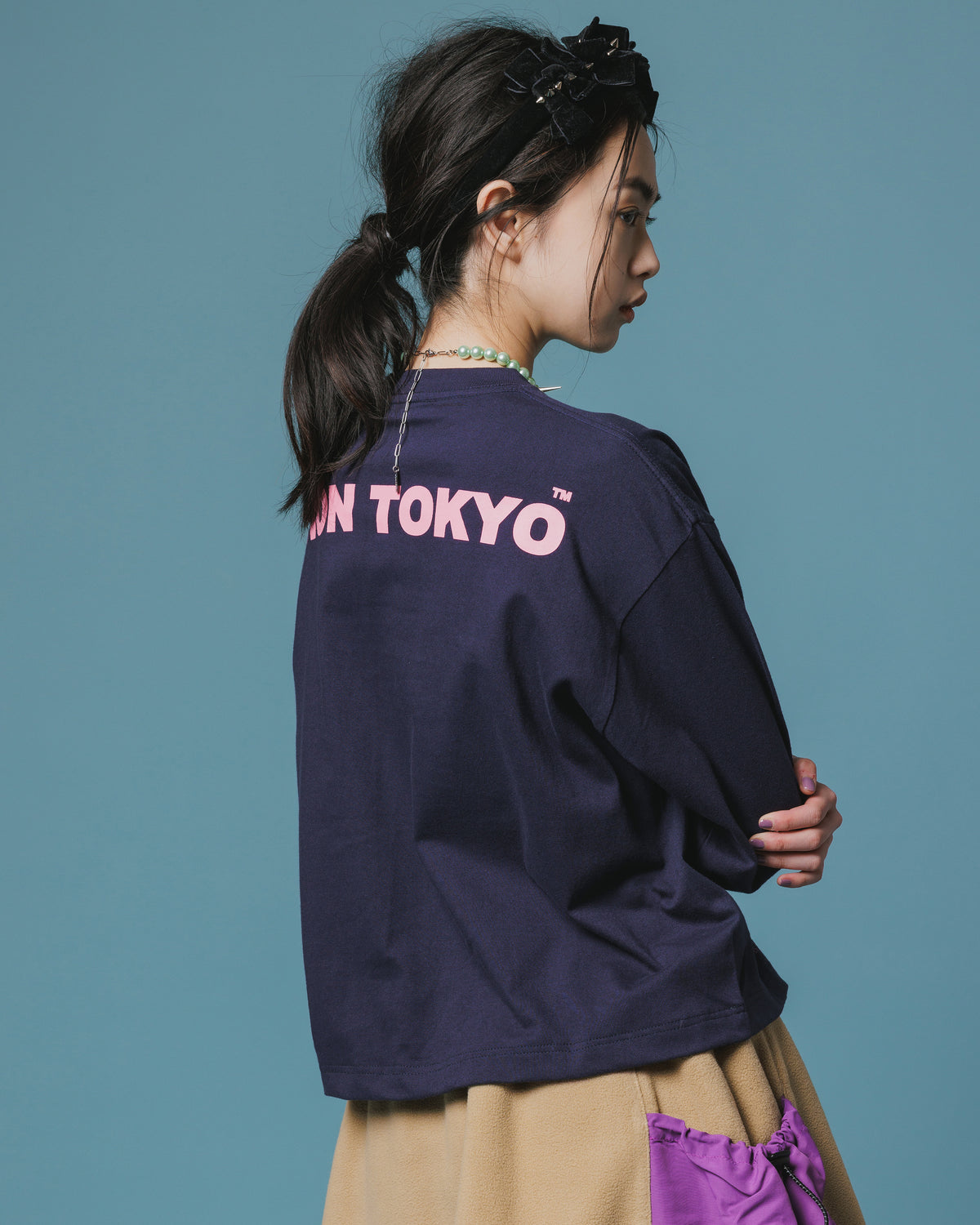 PRINT L/S SHORT T-SHIRT / DEVIL APPLE (NAVY)