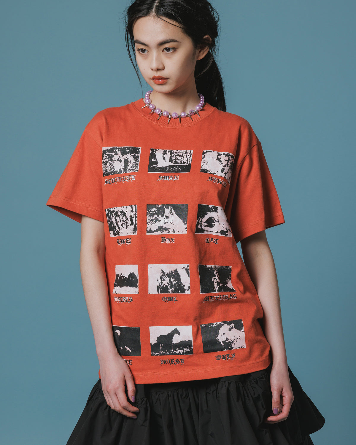 PRINT H/S T-SHIRT / ANIMAL (ORANGE)
