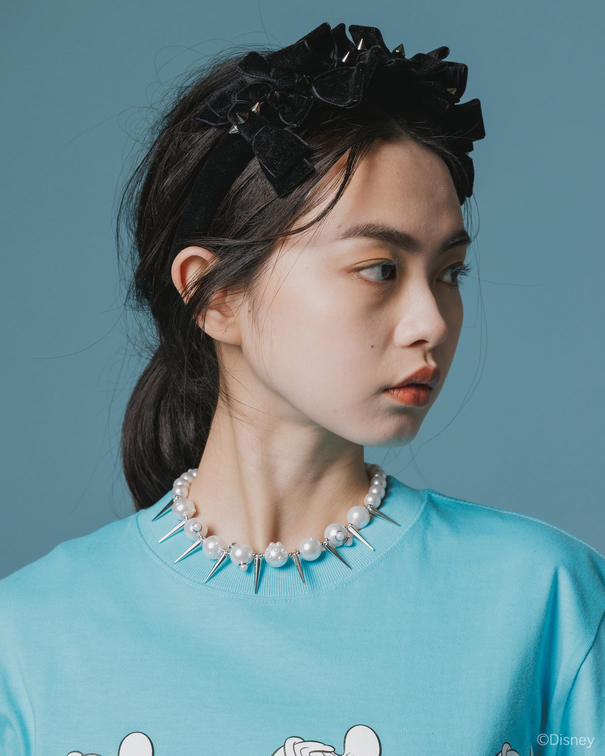 VELOURS RIBBON STUDS HEADBAND