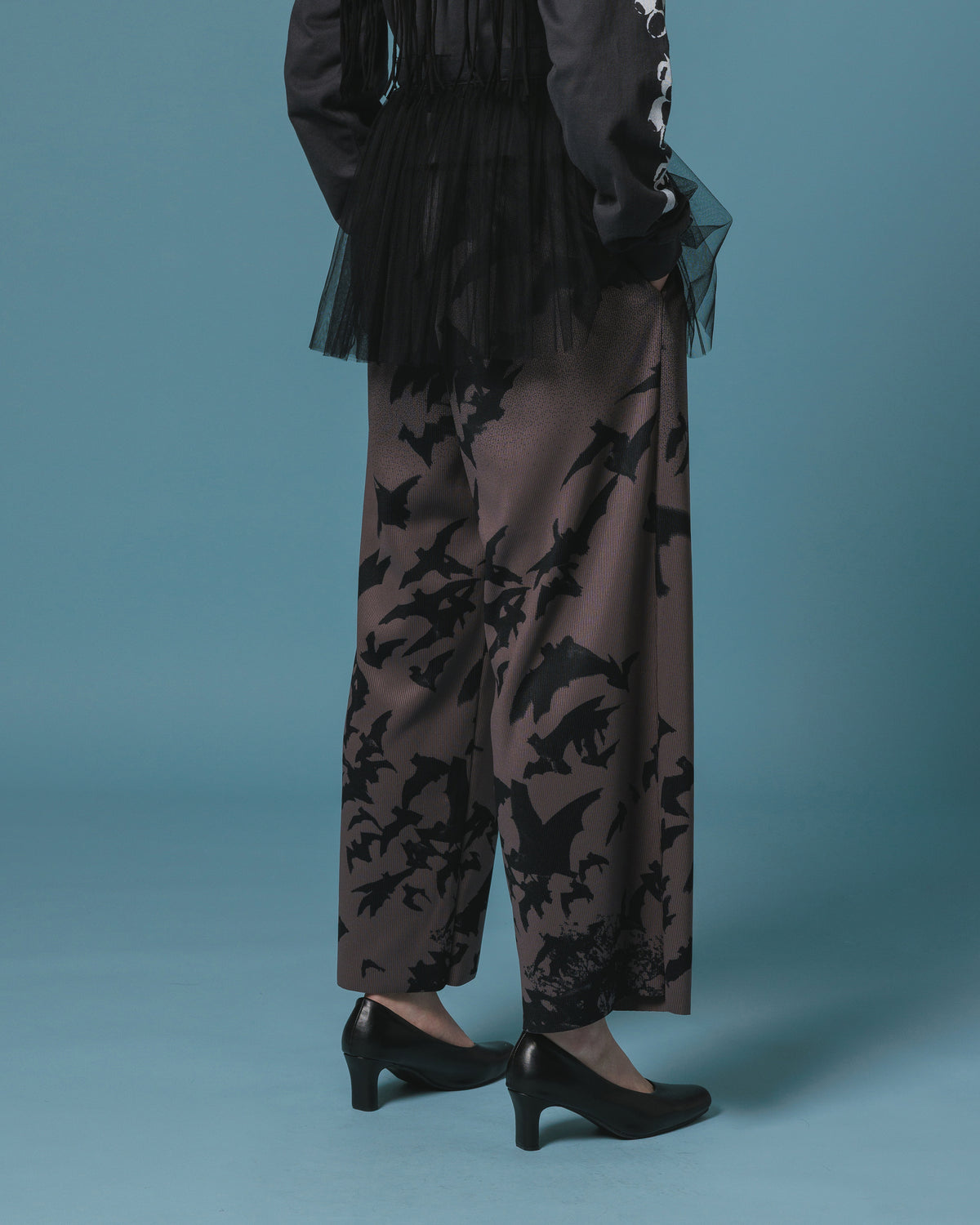 PRINT RIB WIDE PANTS (CHARCOAL)