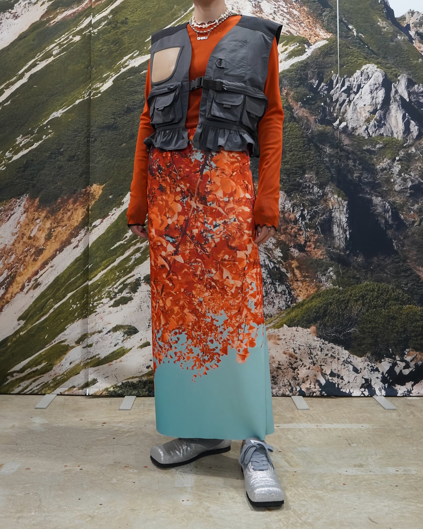 PRINT RIB SKIRT (GINKGO)