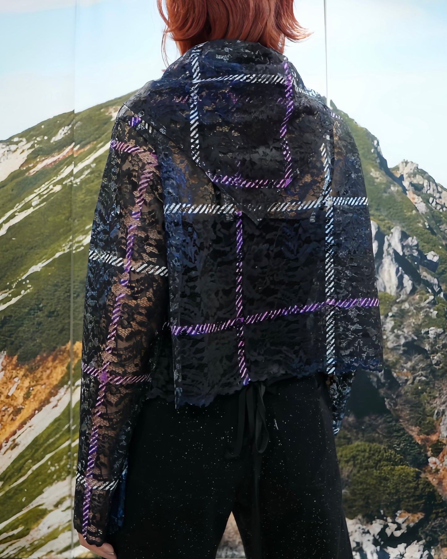LACE LONG SLEEVE SHIRT & LACE SCARF (CHECK)
