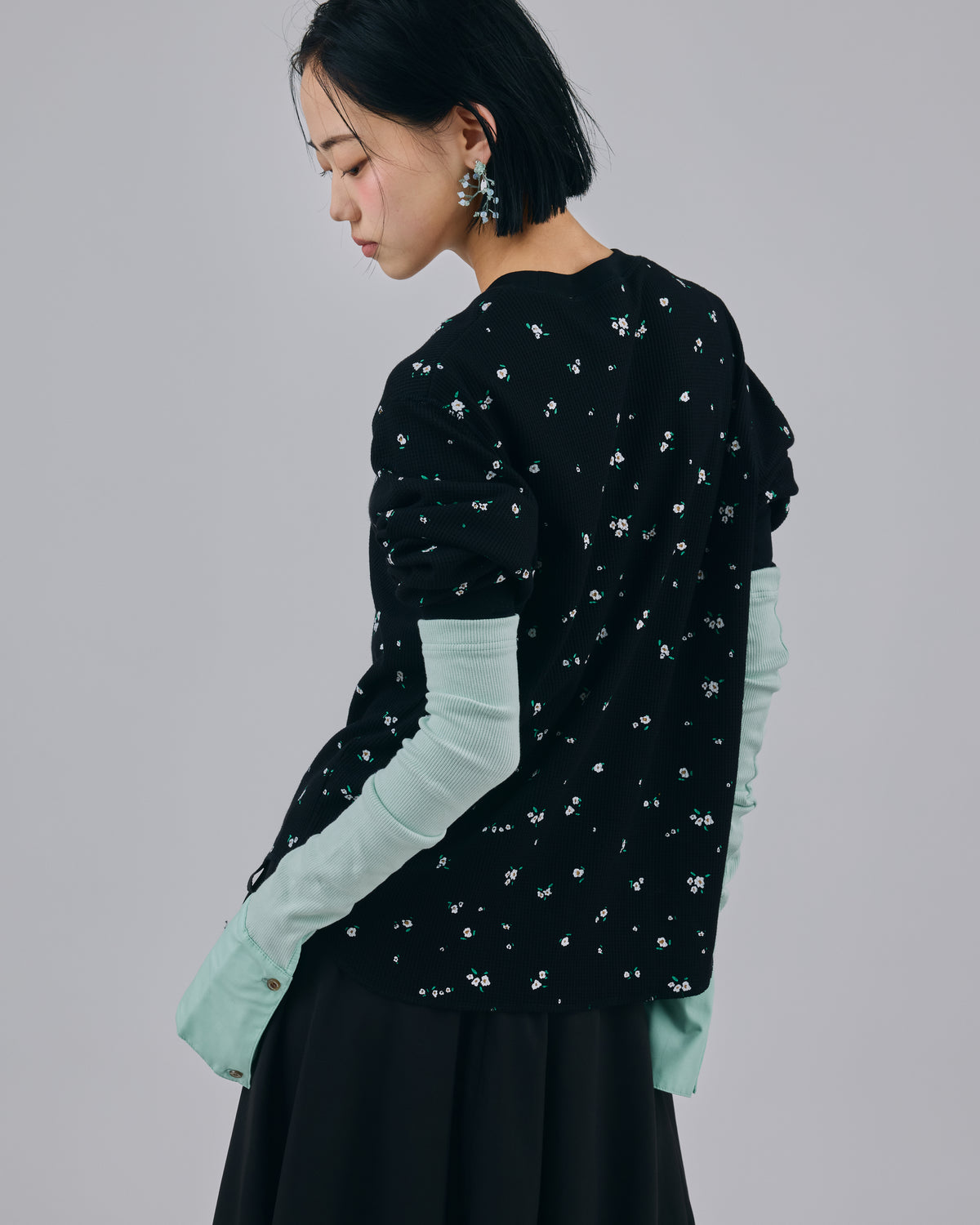 THERMAL FLOWER L/S T-SHIRT (BLACK)