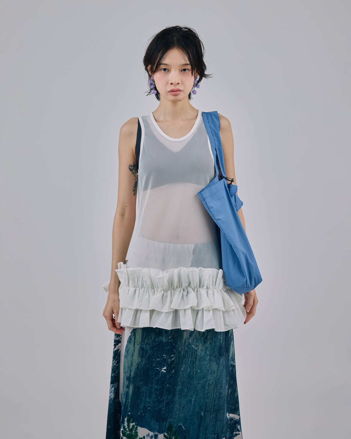 FRILL MESH TANK-TOP (WHITE)