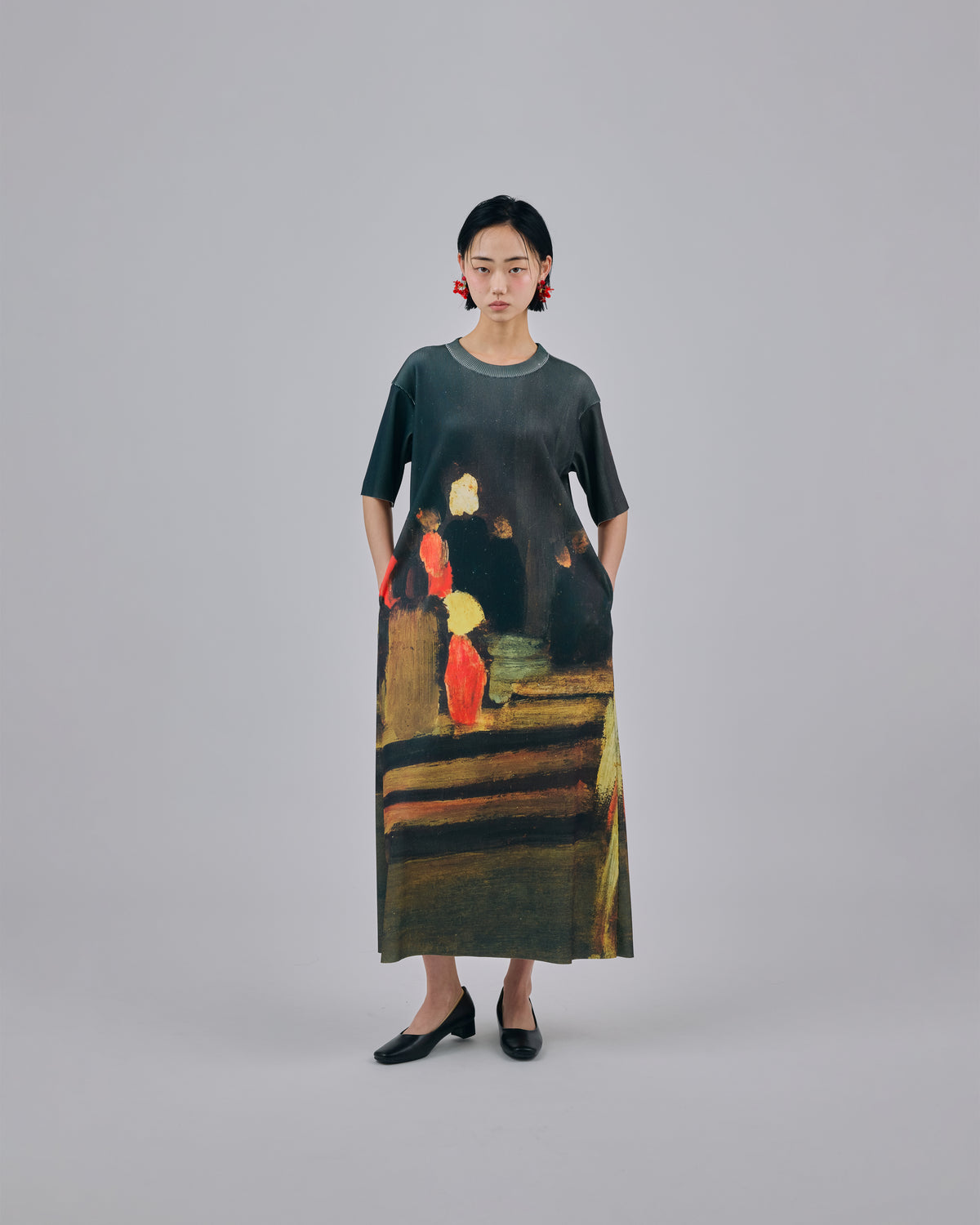 PRINT RIB HALF SLEEVE ONE-PIECE (ART)