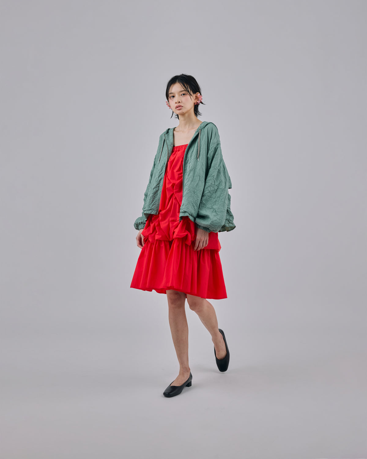 FLOWER SMOCKING SKIRT (RED)