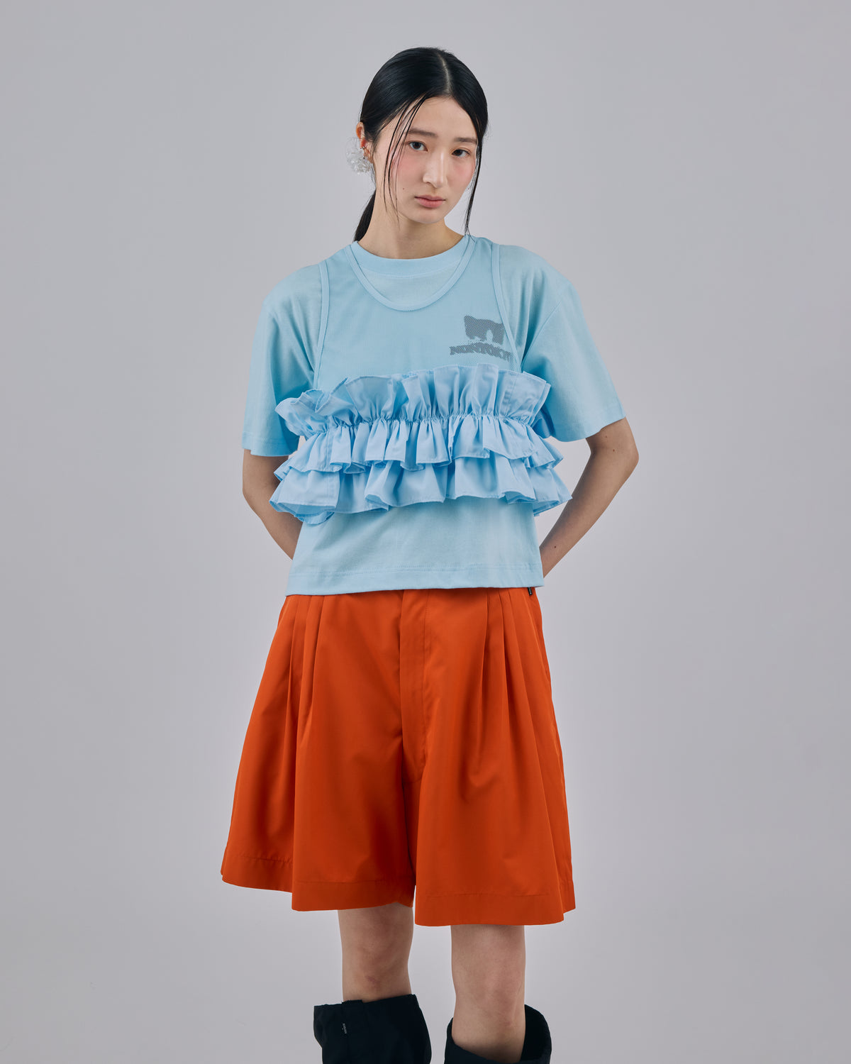CAT PRINT SHORT T-SHIRT (BLUE)