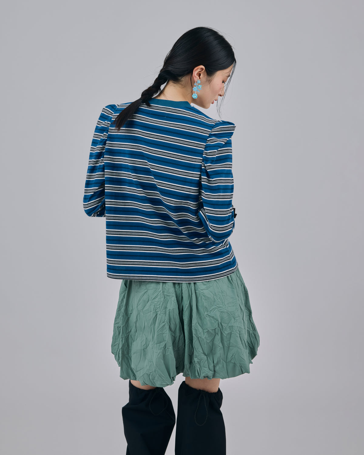 3WAY BORDER L/S TOP (NAVY x BROWN)