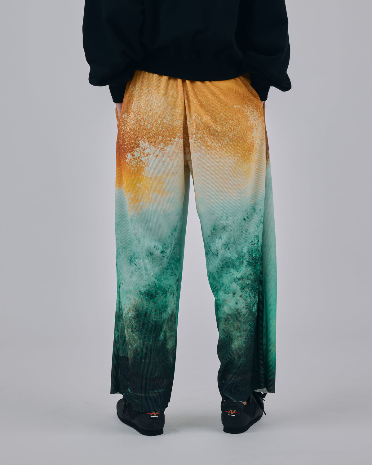 PRINT RIB WIDE PANTS (WAVE)