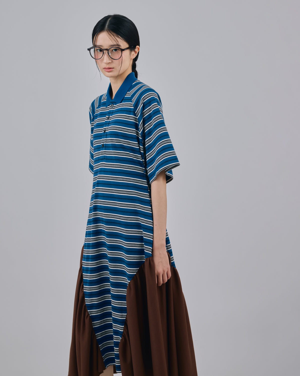 BORDER POLO ONE-PIECE (NAVY x BROWN)