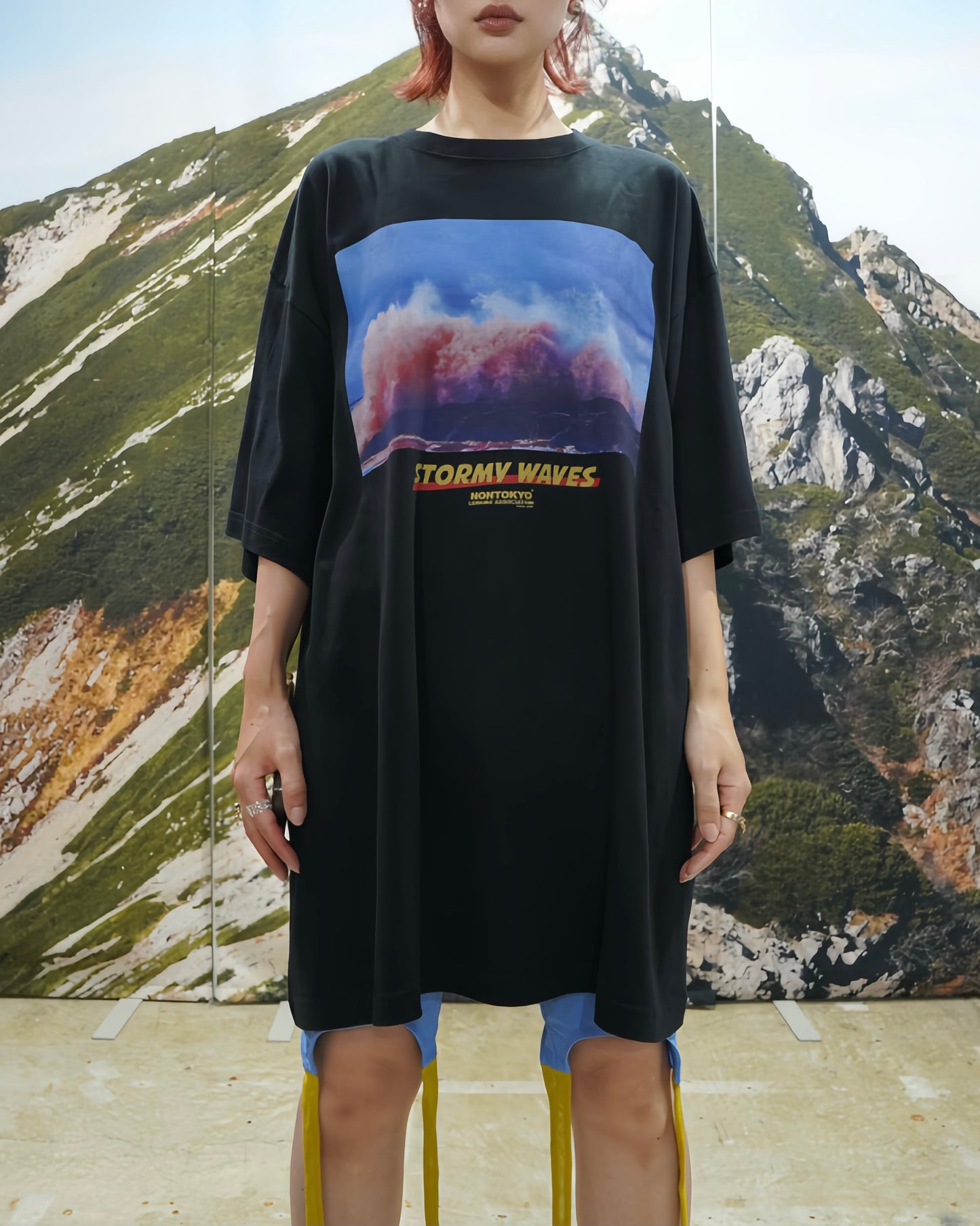WAVE PRINT BIG T-SHIRT (BLACK)