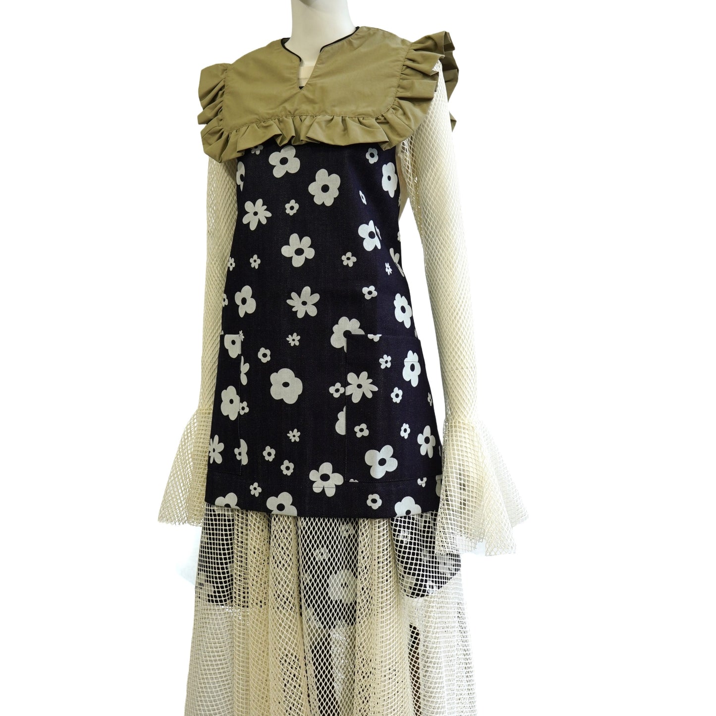 NON TOKYO / FLOKING FLOWER DENIM APRON (INDIGO) / 〈ノントーキョー〉フロッキーフラワーデニムエプロン (インディゴ)