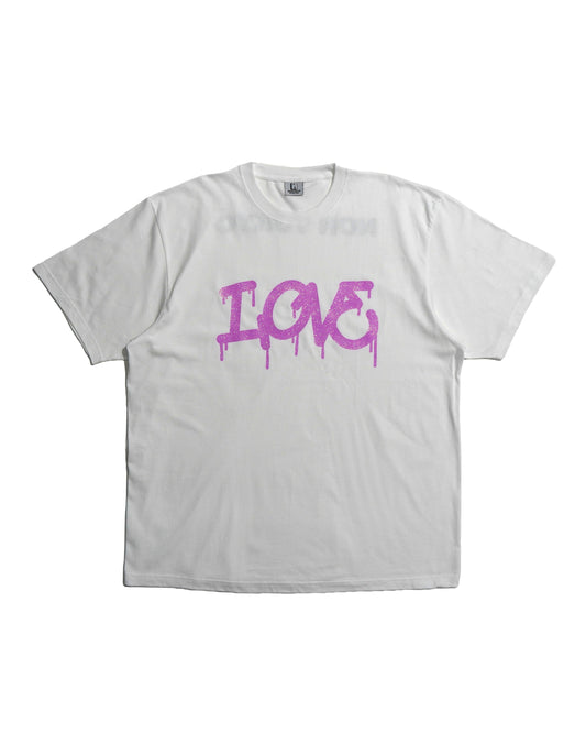 GLITTER PRINT BIG T-SHIRT (LOVE/WHITE)