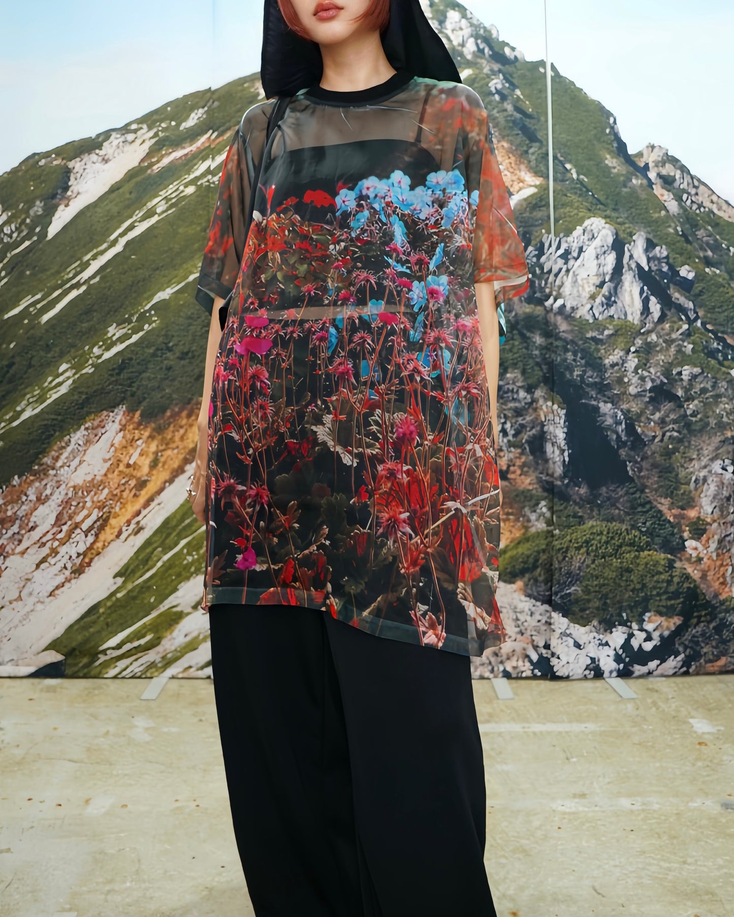 DIRECT PRINT SHEER T-SHIRT (FLOWER)