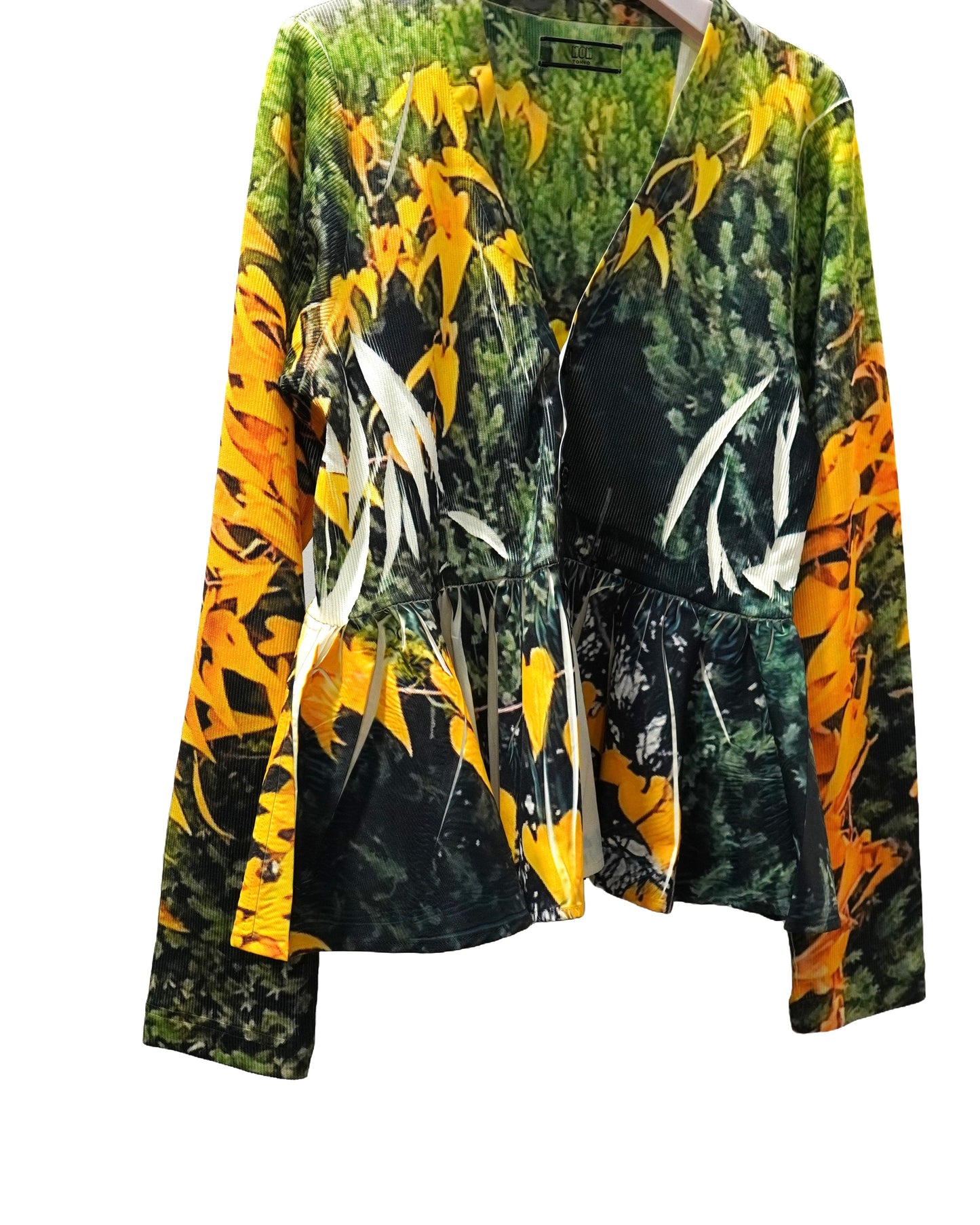 DIRECT PRINT RIB GATHER CARDIGAN (YELLOW WOOD)