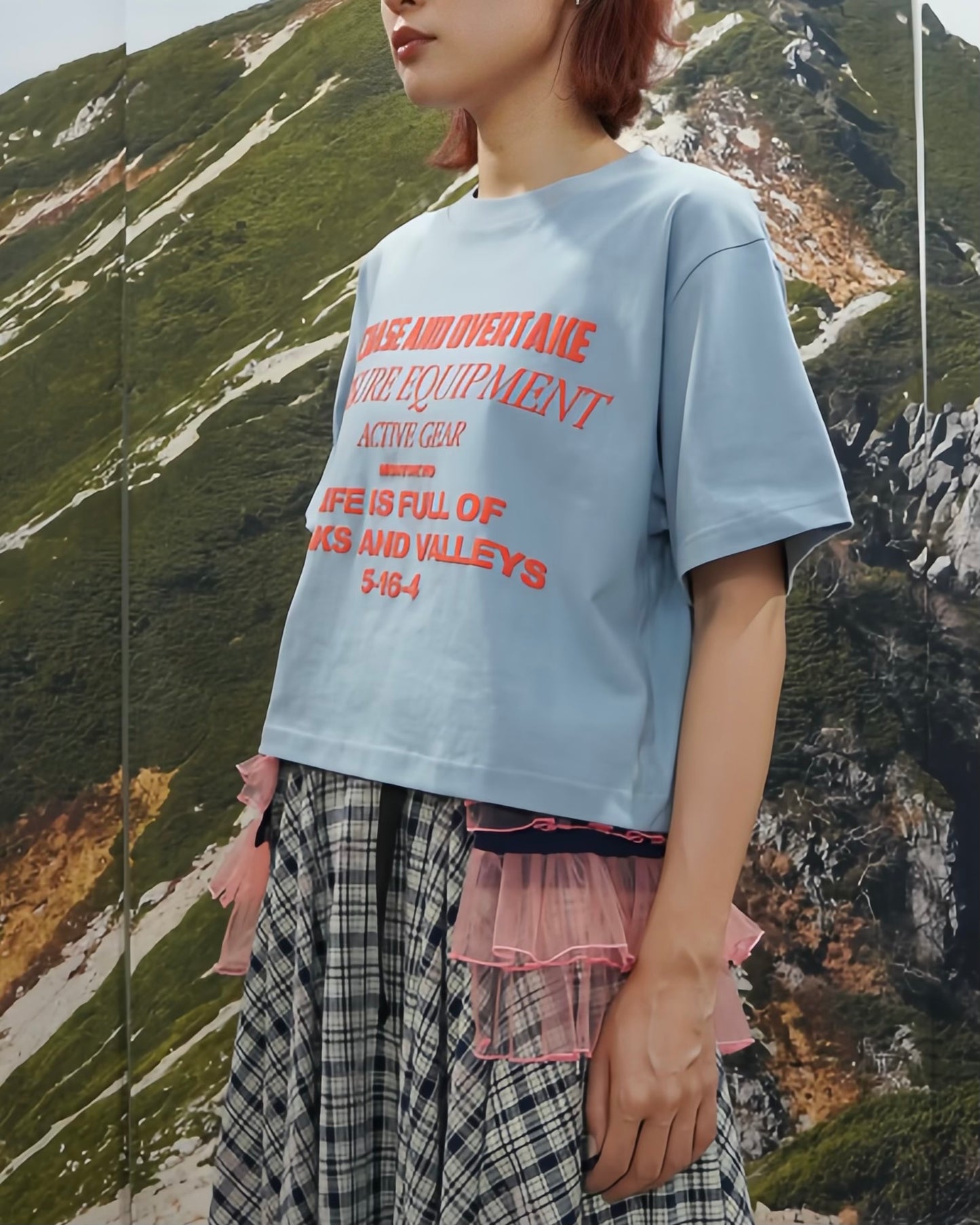 LETTERING PRINT SHORT T-SHIRT (BLUE)