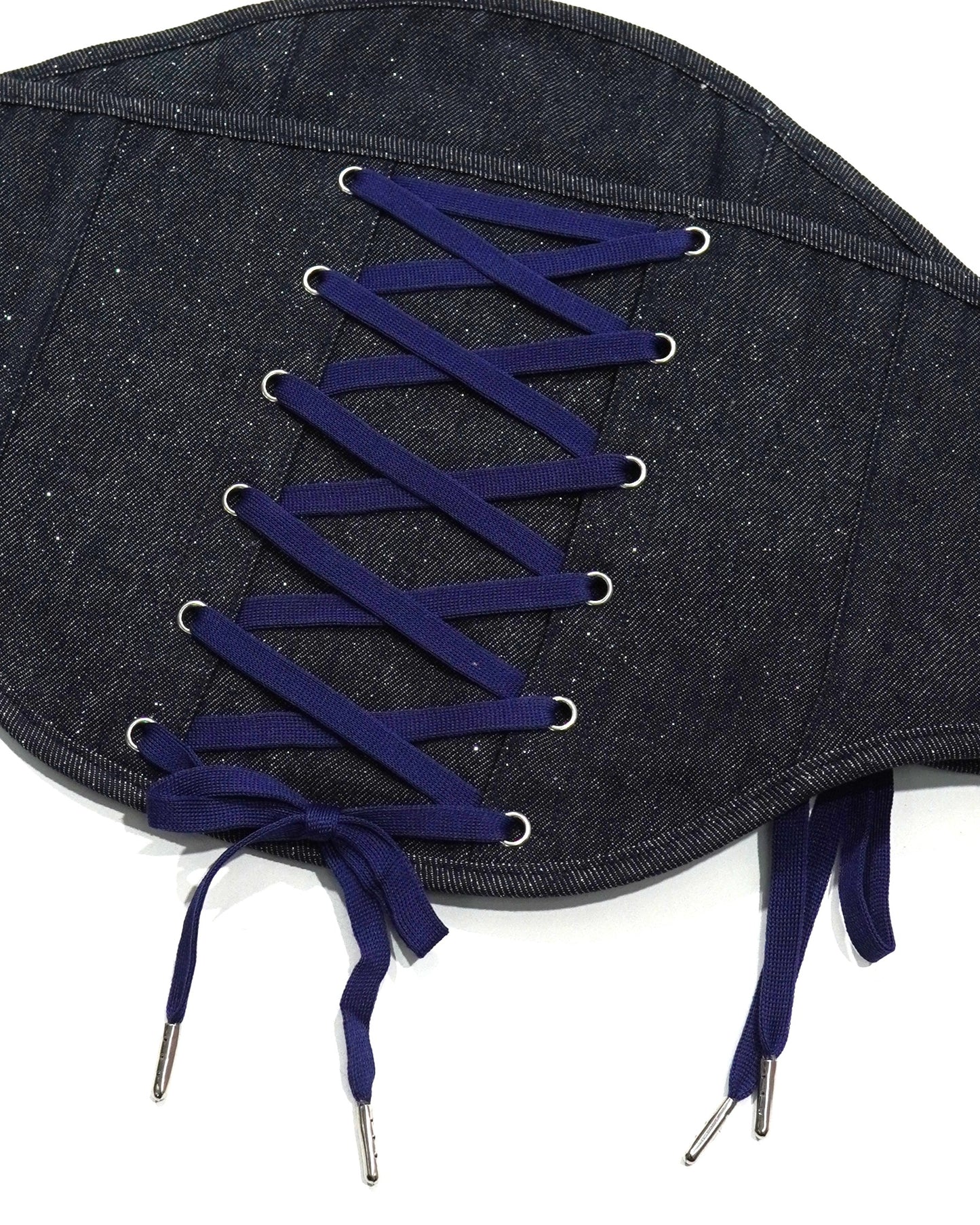 LAME DENIM LACE-UP CORSET (INDIGO)