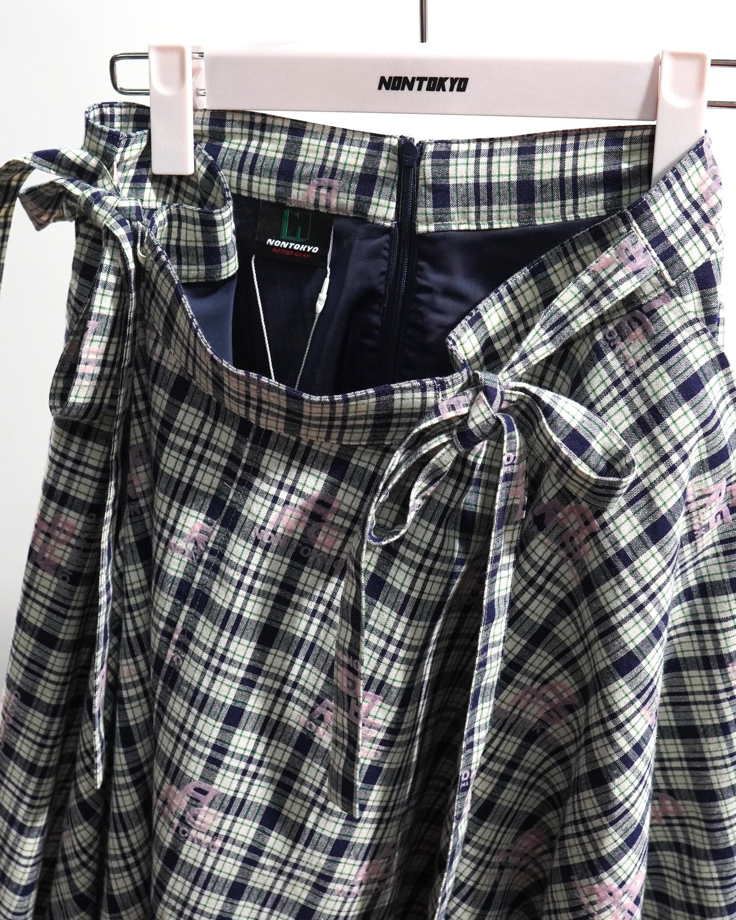 FLOCKED PRINT LONG SKIRT (CHECK)