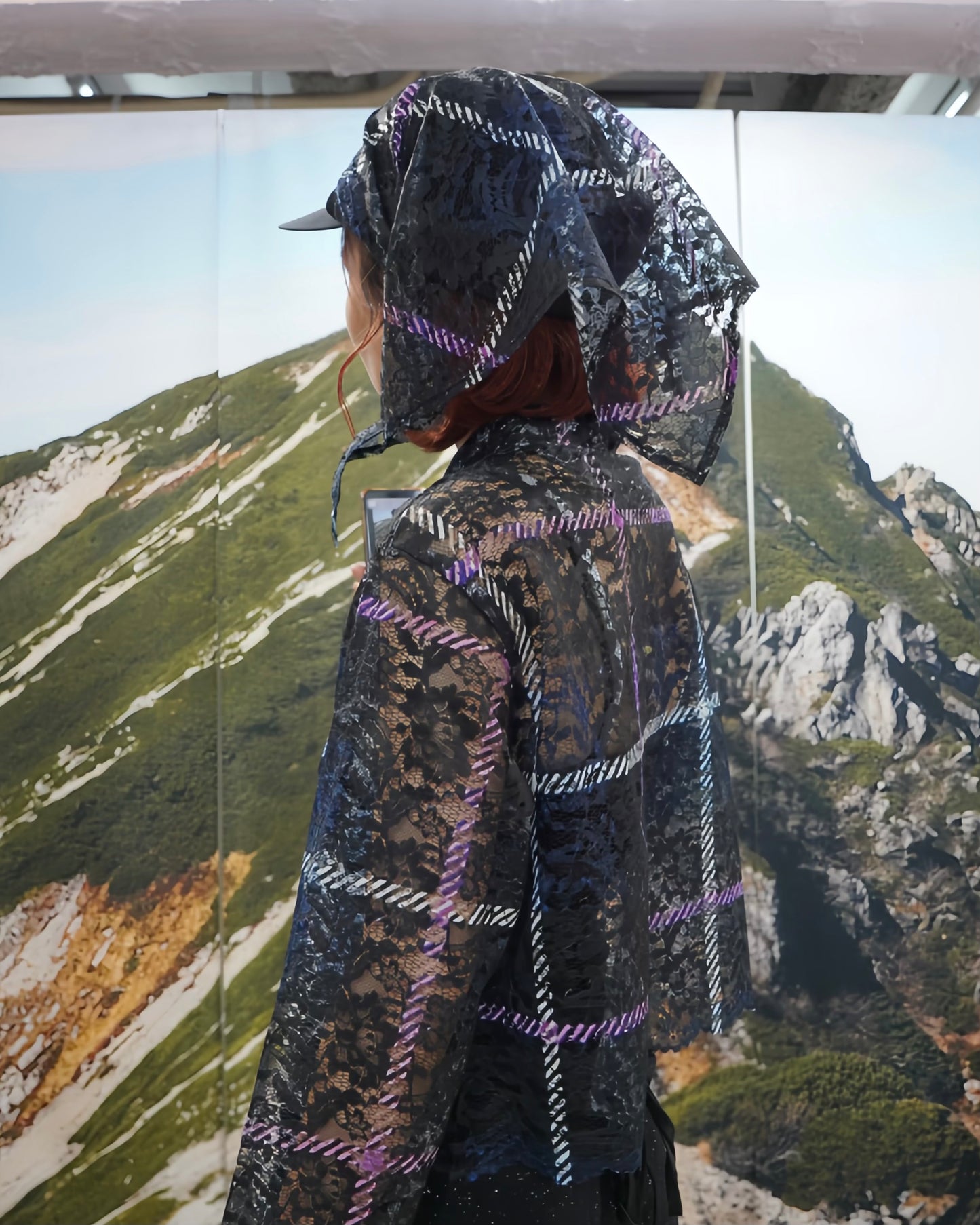 LACE LONG SLEEVE SHIRT & LACE SCARF (CHECK)