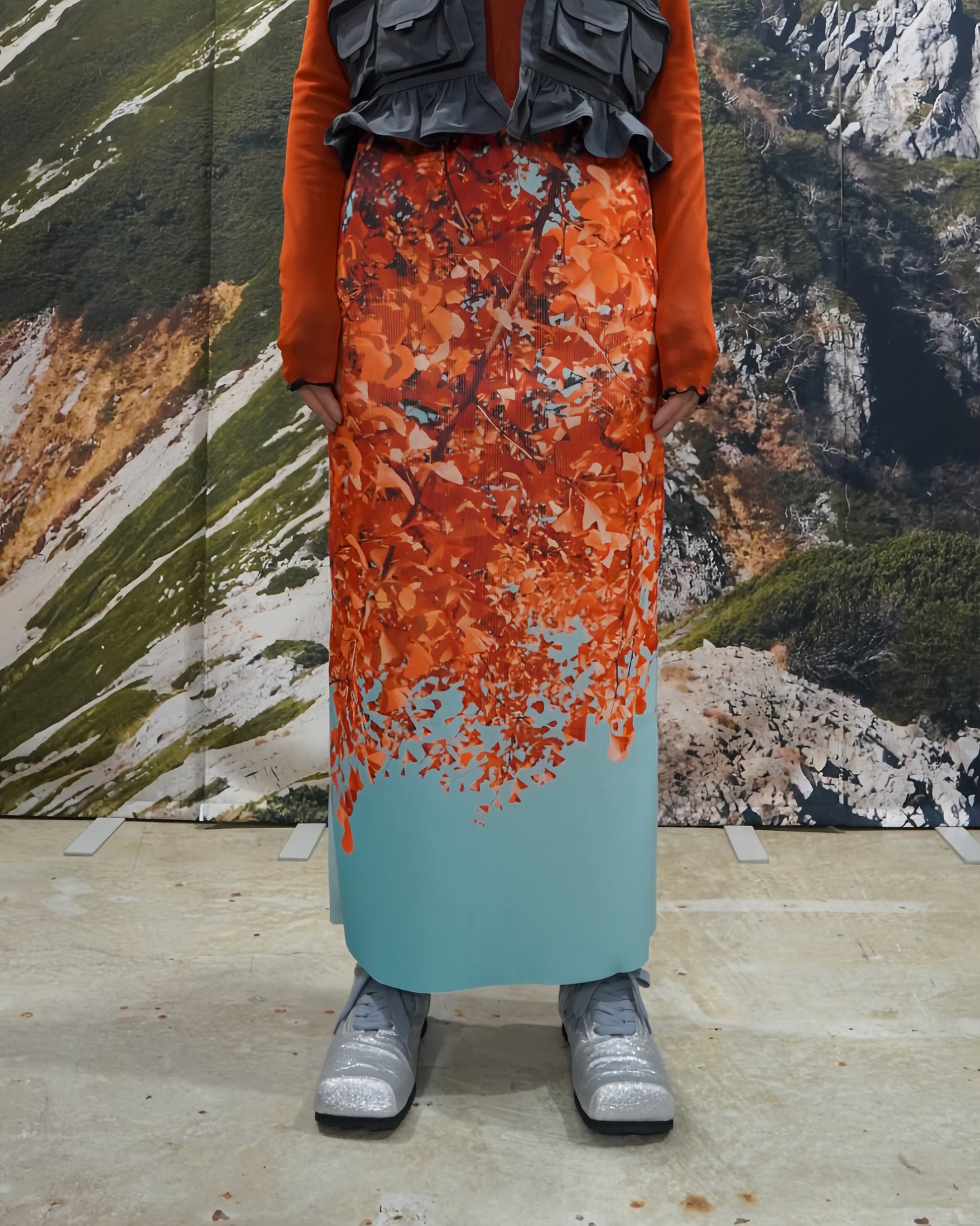 PRINT RIB SKIRT (GINKGO)