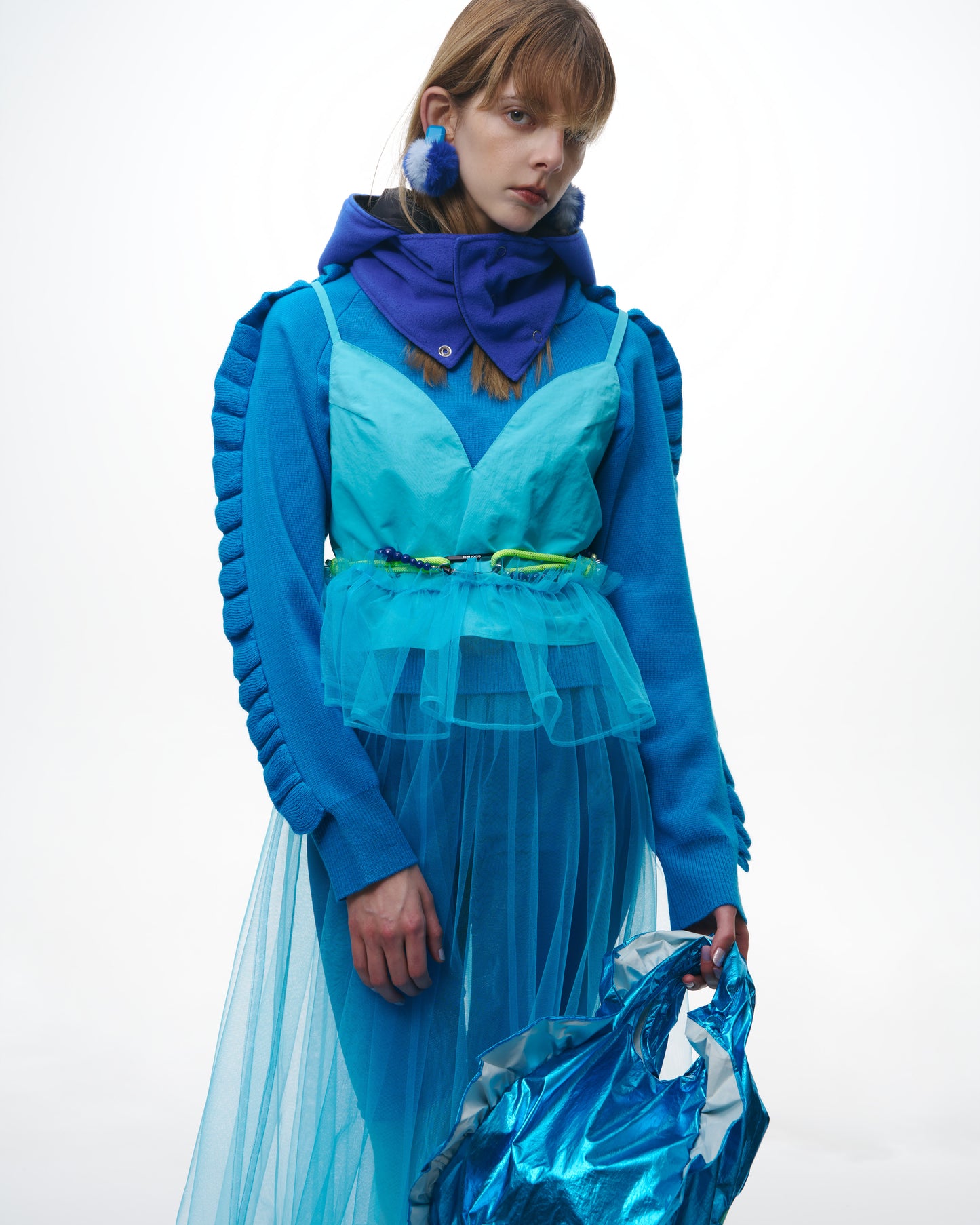 非东京/荷叶边袖针织衫(蓝色)