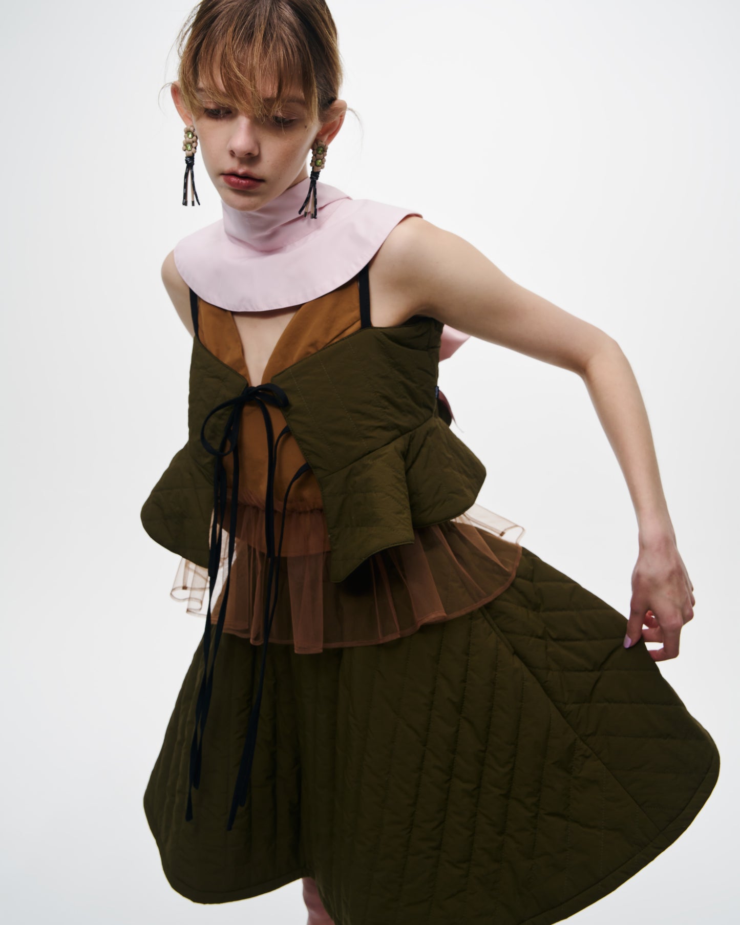 非东京 / 双面绗缝吊带背心(卡其色×黑色)