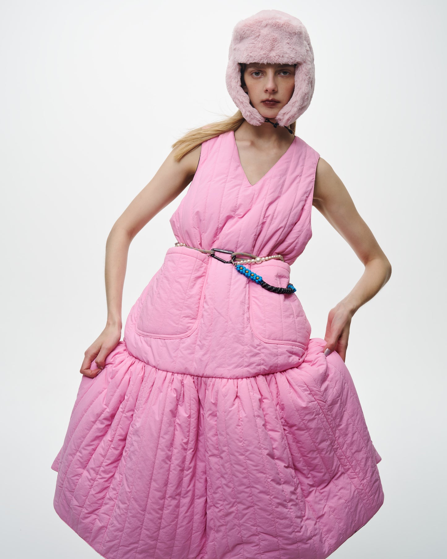 NON TOKYO / REVERSIBLE QUILTING ONE-PIECE (PINK×GRAY) <NON TOKYO> Reversible quilting one-piece (pink×gray)