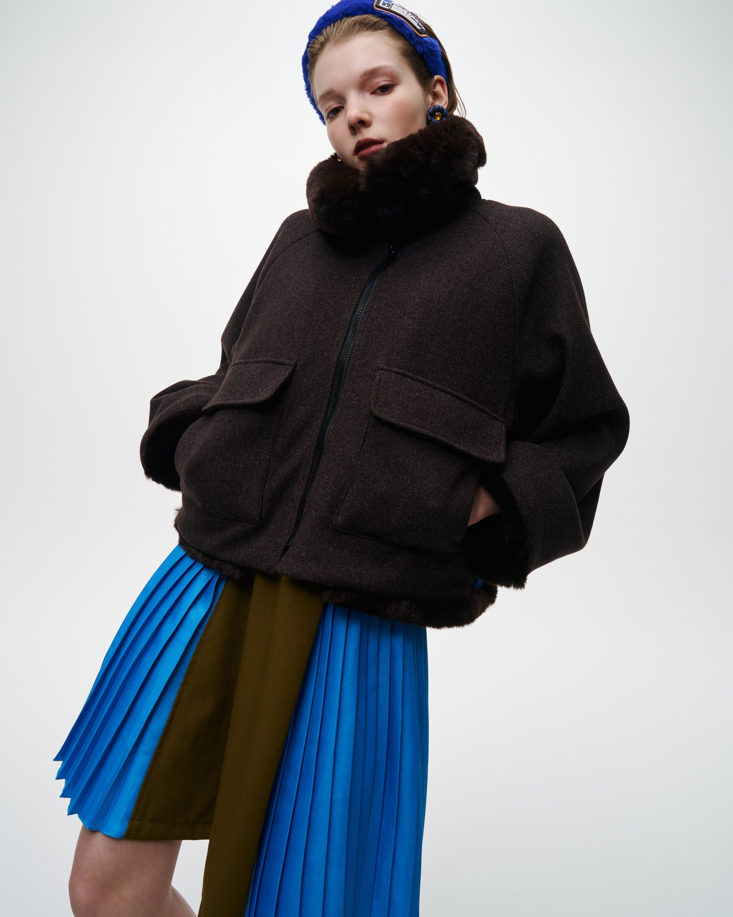 AVIATOR FUR JACKET (BROWN×BLUE)
