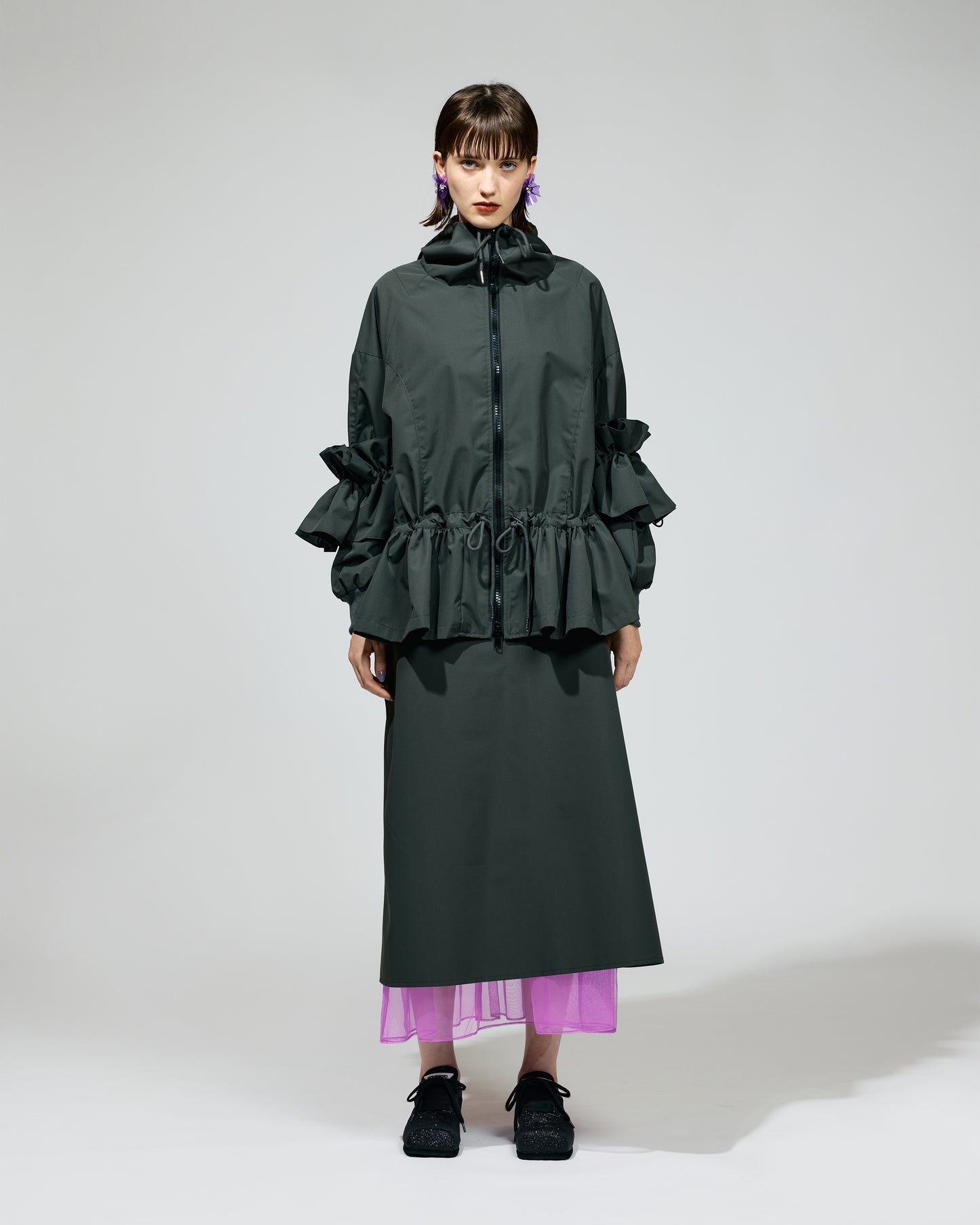 TULLE LAYERED NYLON SKIRT (KHAKI)
