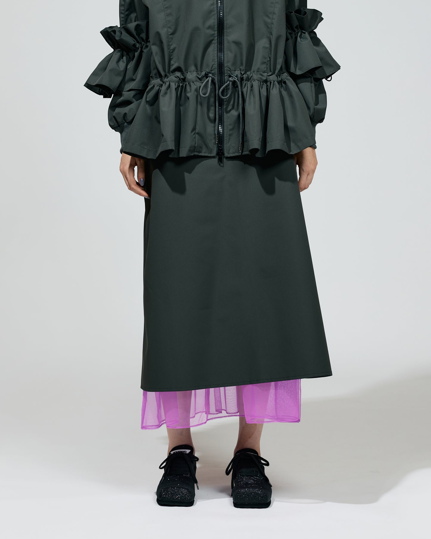 TULLE LAYERED NYLON SKIRT (KHAKI)