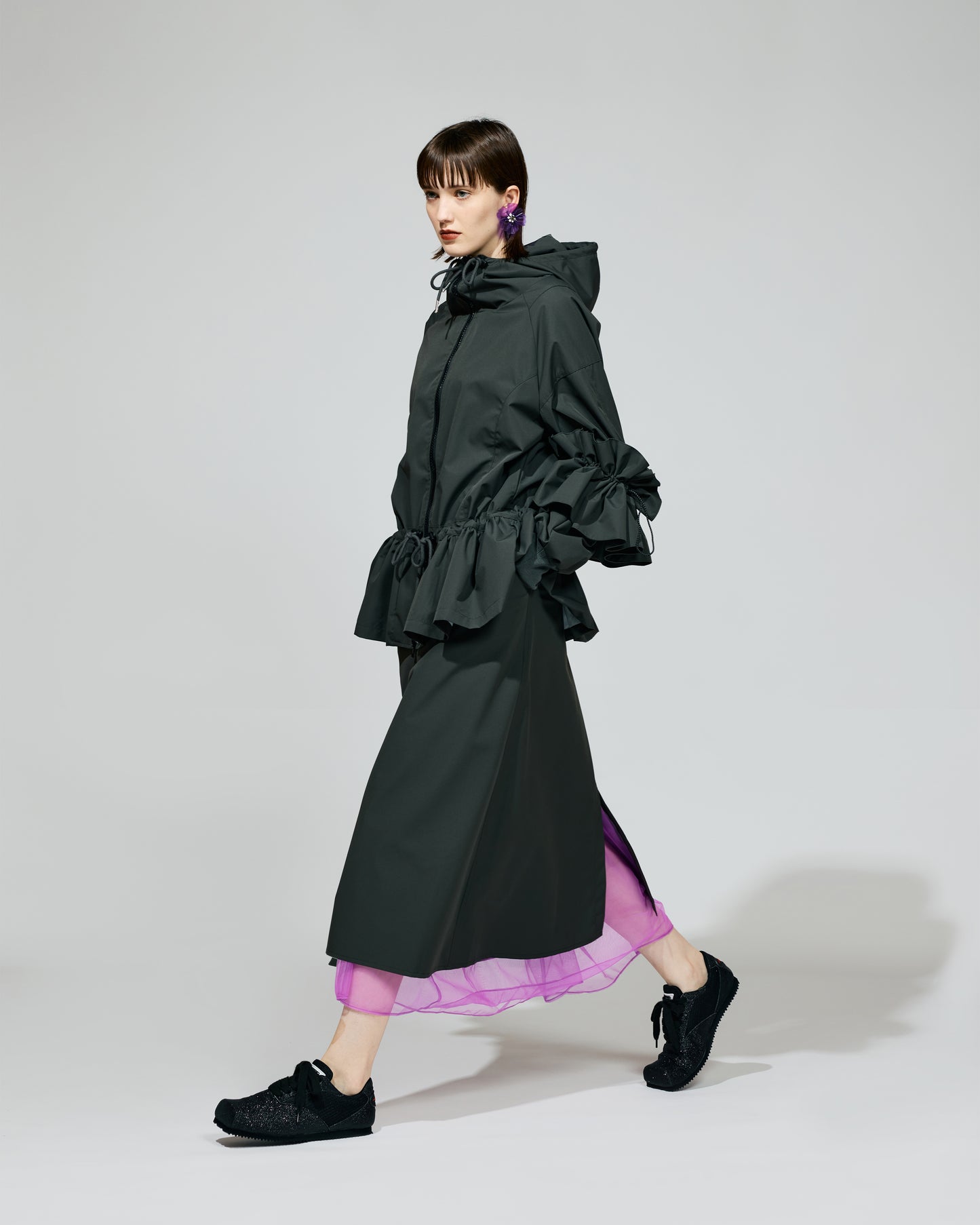 TULLE LAYERED NYLON SKIRT (KHAKI)
