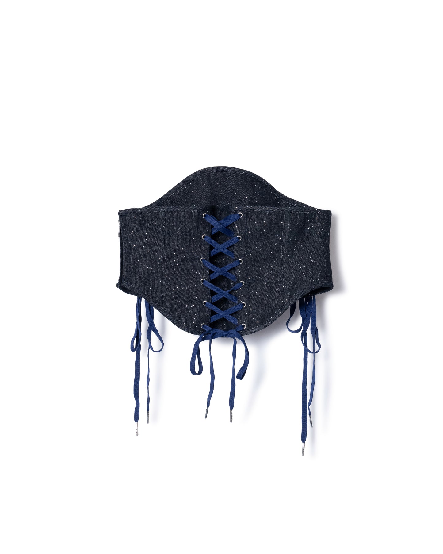 LAME DENIM LACE-UP CORSET (INDIGO)