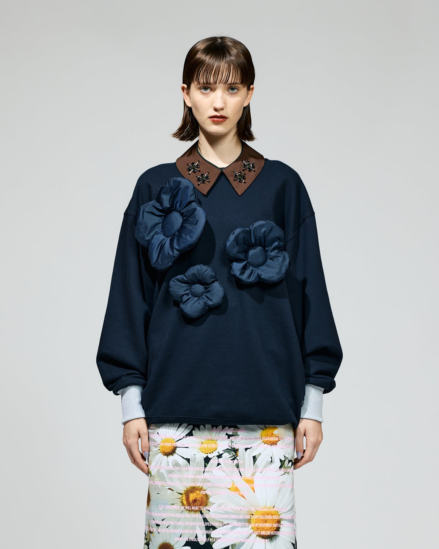 PUFF FLOWER PULLOVER SWEAT (NAVY)