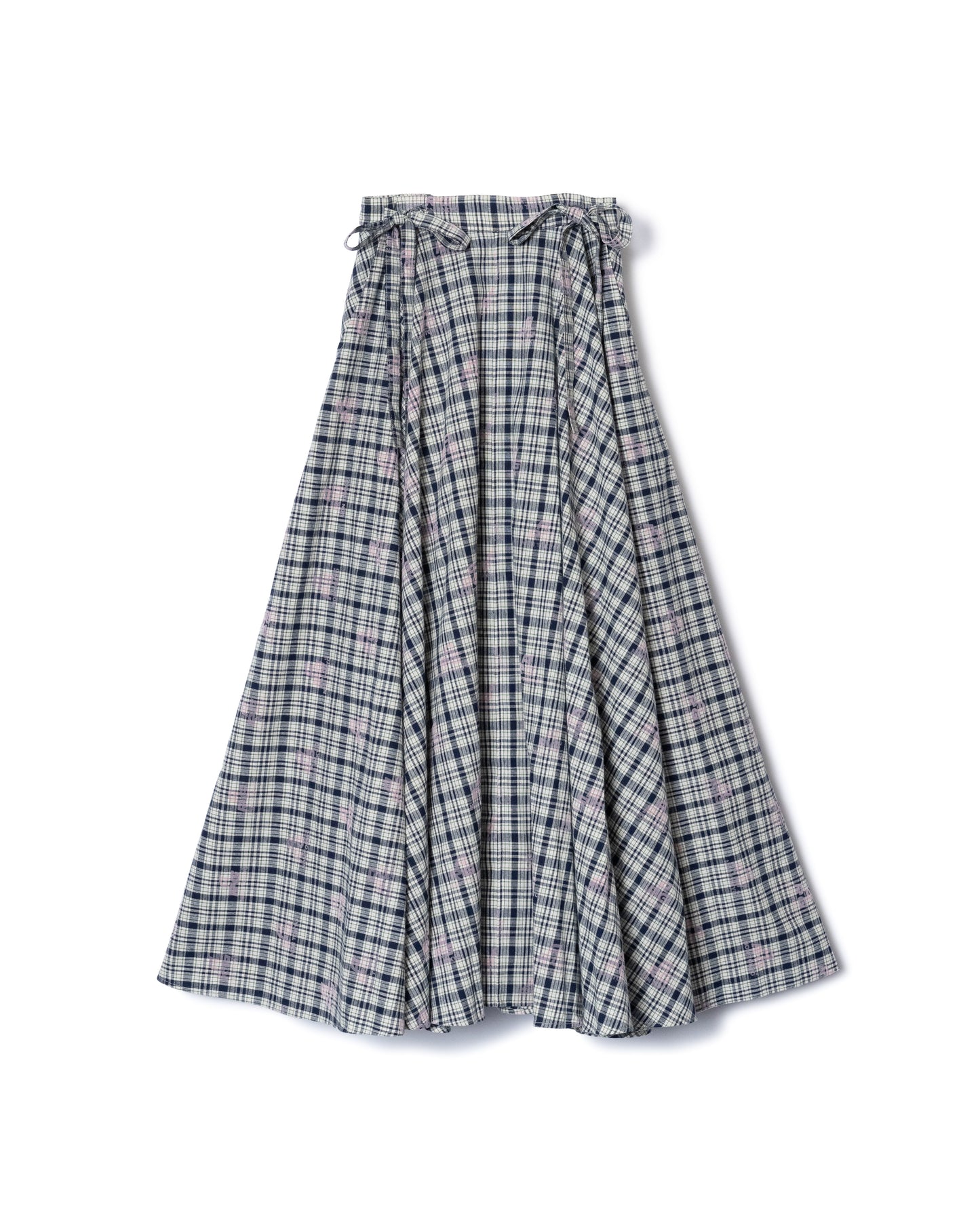 FLOCKED PRINT LONG SKIRT (CHECK)