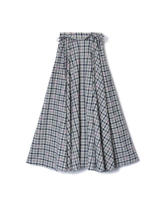 FLOCKED PRINT LONG SKIRT (CHECK)