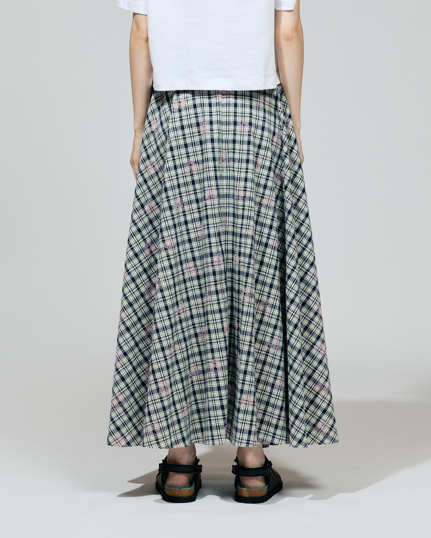 FLOCKED PRINT LONG SKIRT (CHECK)