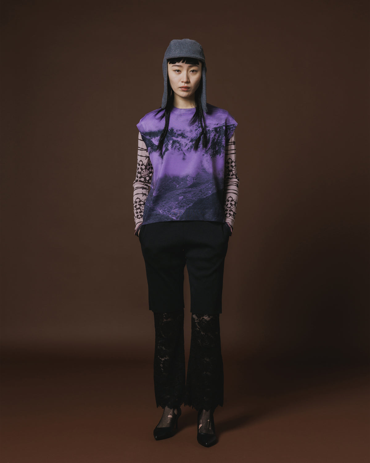 PRINT KNIT PULLOVER VEST (PURPLE)