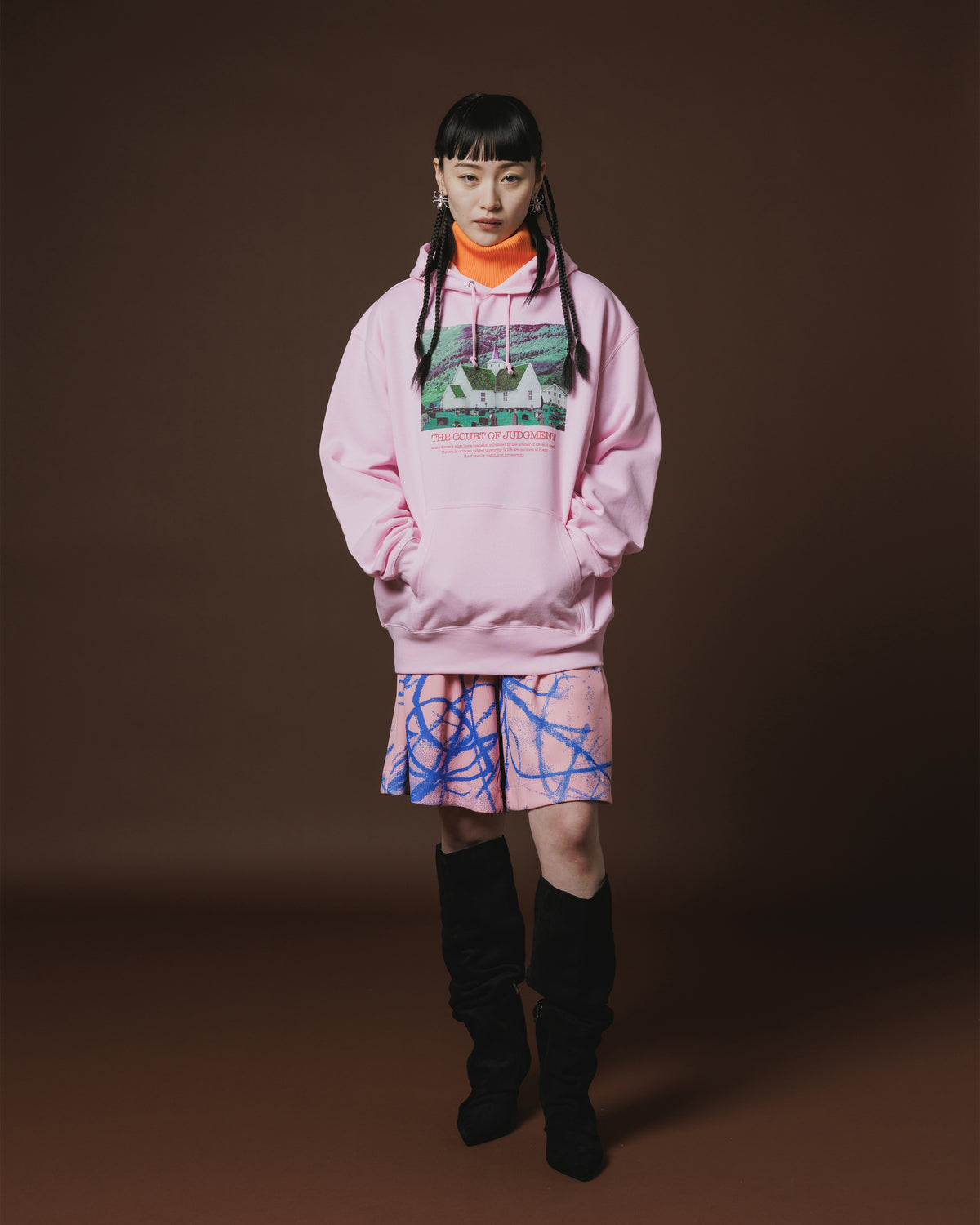 PRINT RIB WIDE SHORTS (PINK)