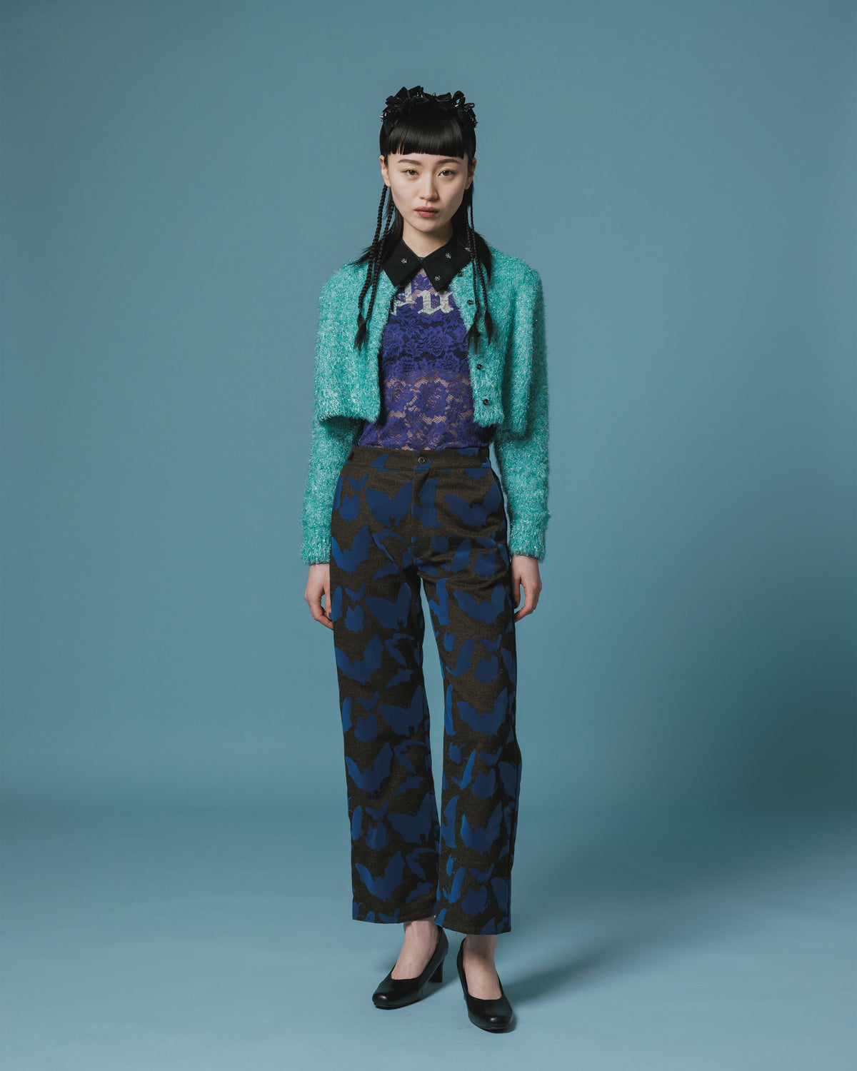 GLITTER SHAGGY KNIT CARDIGAN (M.GREEN)