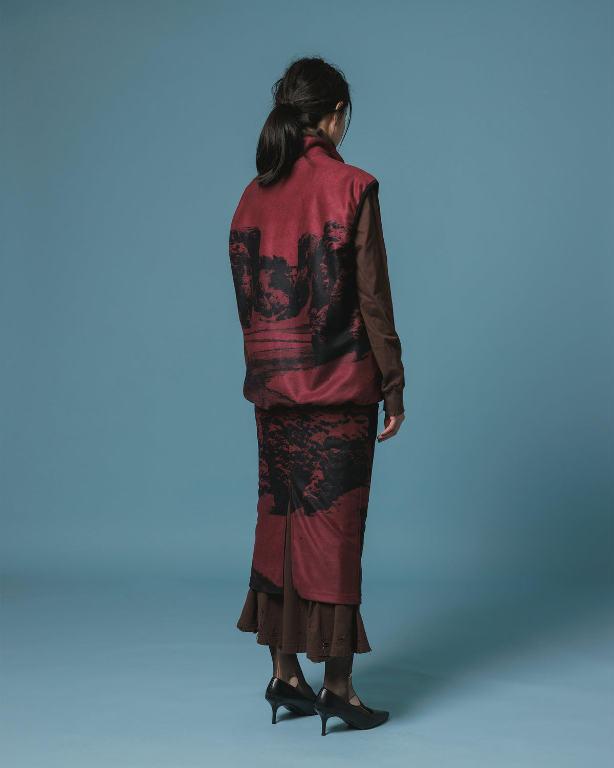 PRINT FLEECE SKIRT (WINE)
