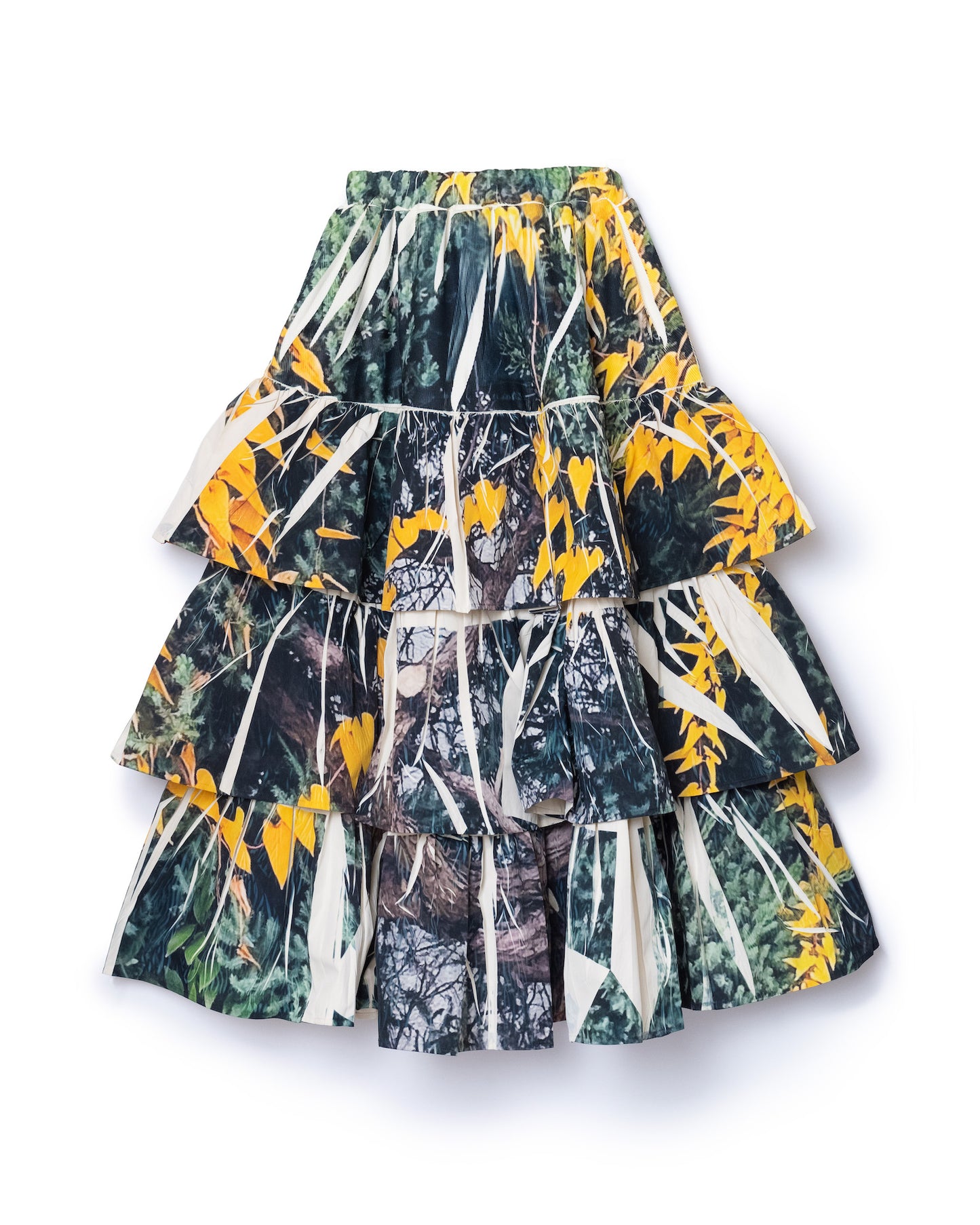 DIRECT PRINT RIB GATHER LONG SKIRT (YELLOW WOOD)