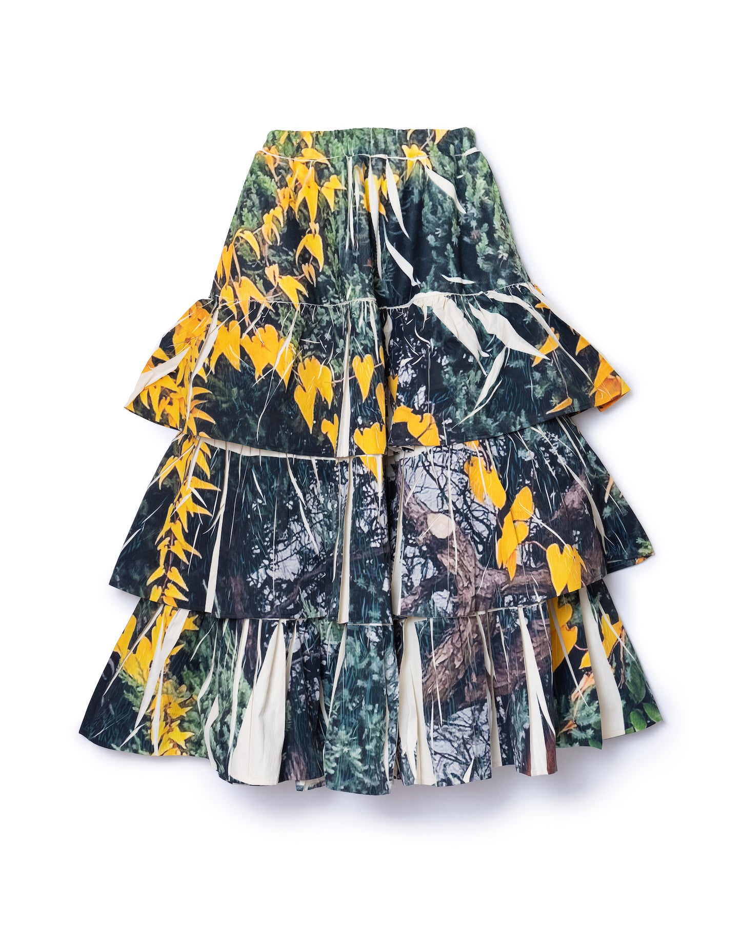 DIRECT PRINT RIB GATHER LONG SKIRT (YELLOW WOOD)