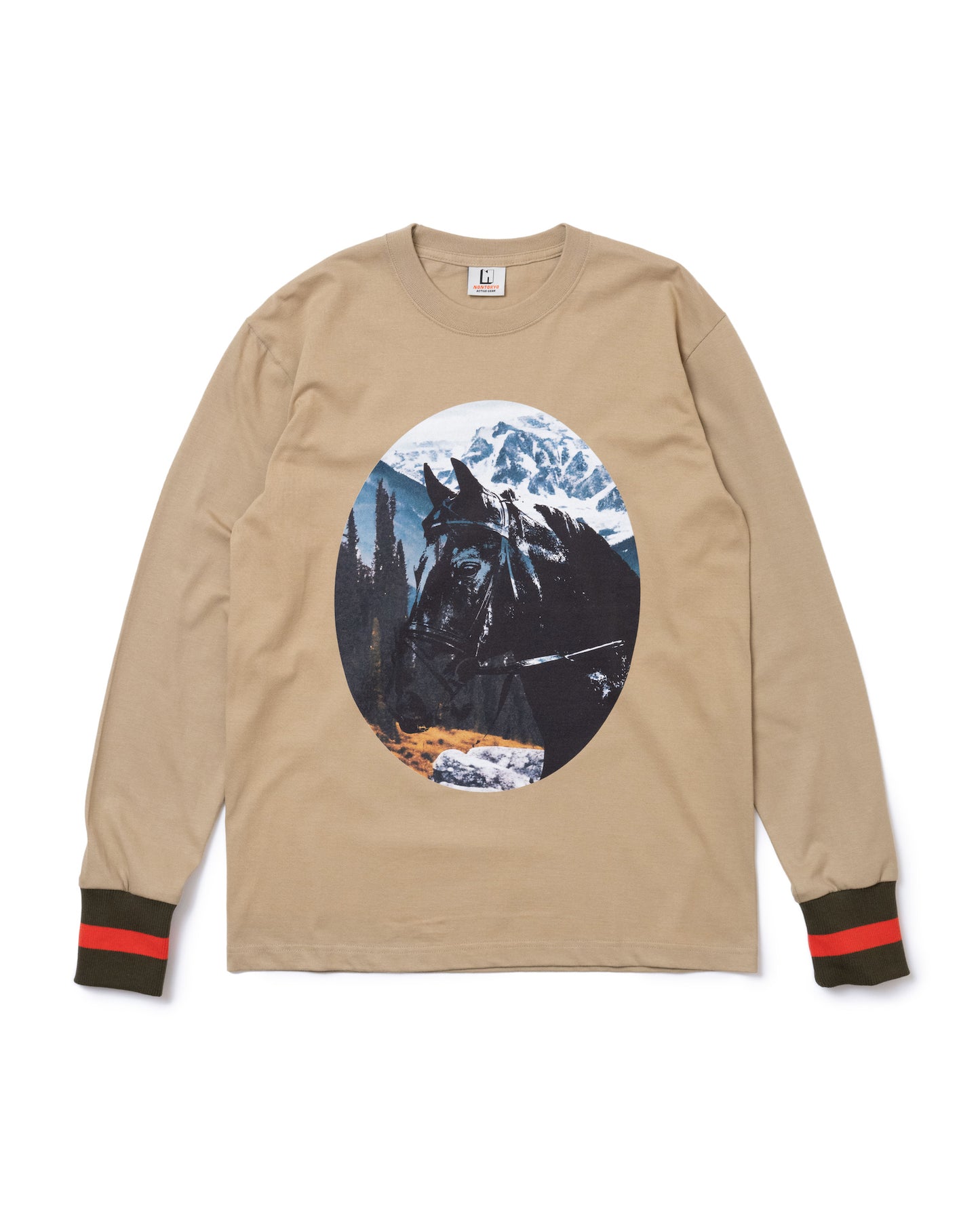 HORSE PRINT L/S T-SHIRT (BEIGE)